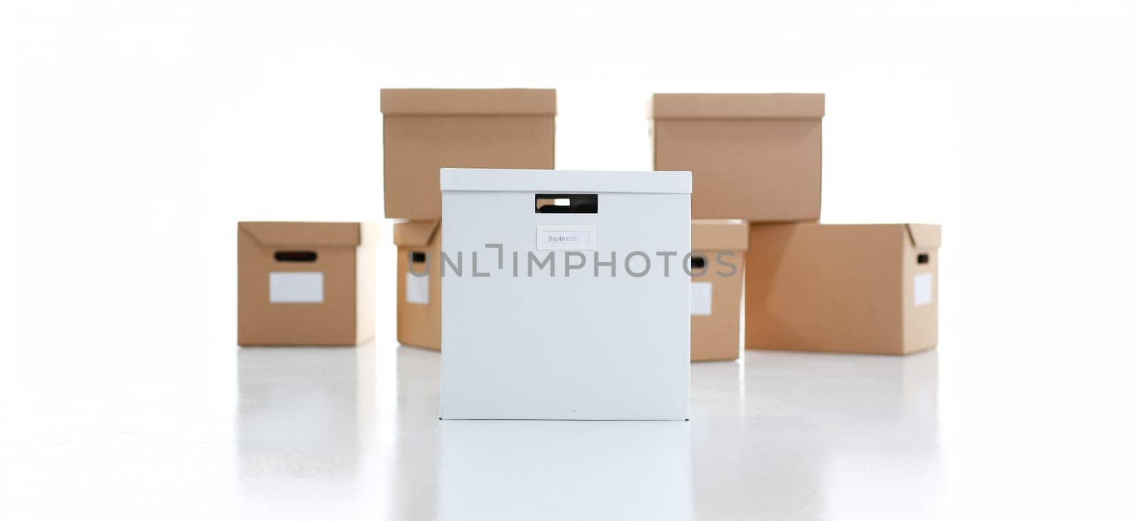 A lot of carton box of kraft color. Theme of moving the loading of unloading cargo delivery of goods from the Internet to the purchaser from the supplier