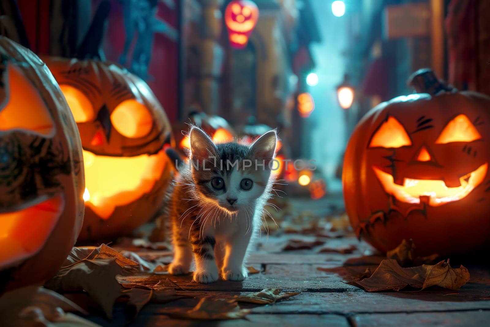 a cat as a symbol of superstition and pumpkin. Halloween concept. AI generated, human enhanced.