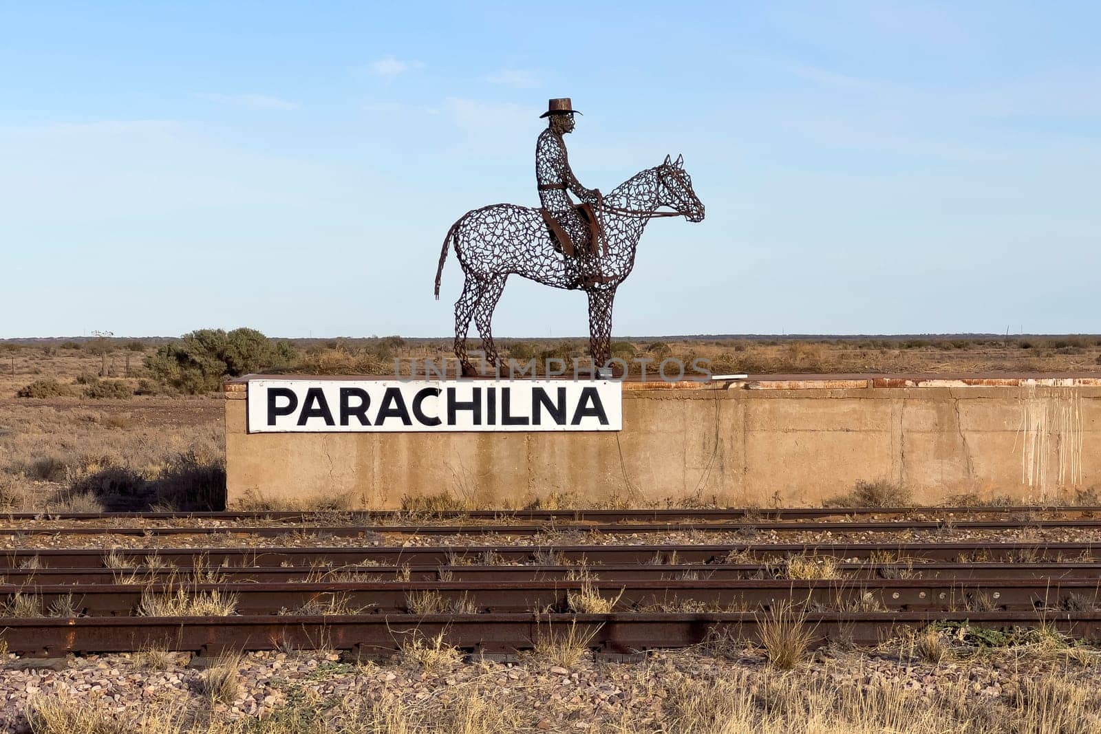 Iron sculpture of horse and rider at Parachilna Station, capturing the essence of outback Australia.