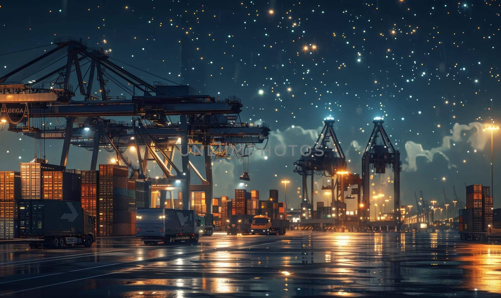 A city scene with a lot of rain and a few cars by AI generated image by wichayada