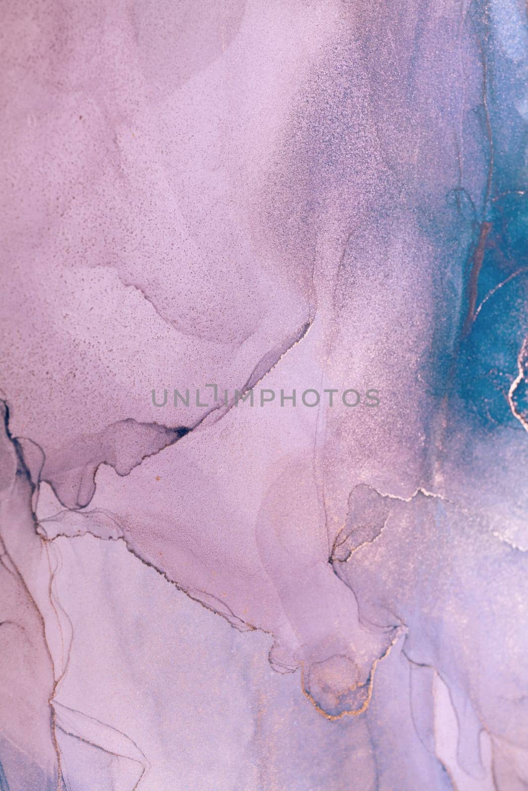 A close-up abstract image of lavender and teal ink swirls. The colors blend together, creating a beautiful and organic effect.