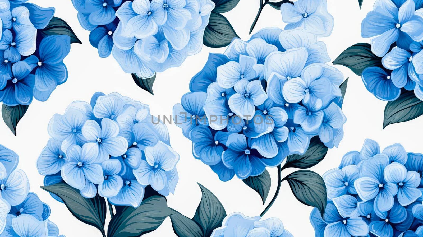 Floral seamless pattern with beautiful hydrangea flowers. Ai art