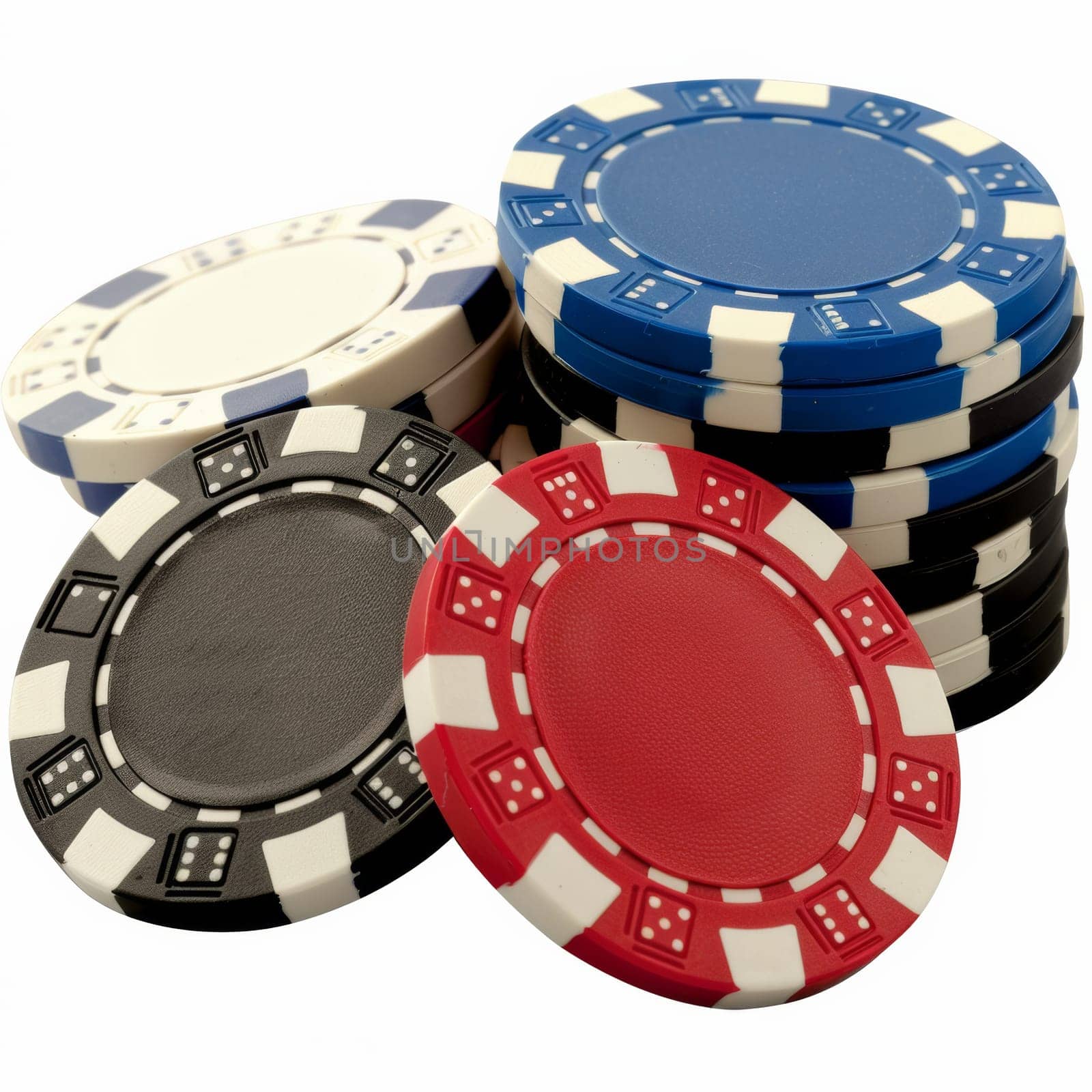 stack of poker chips isolated on white background