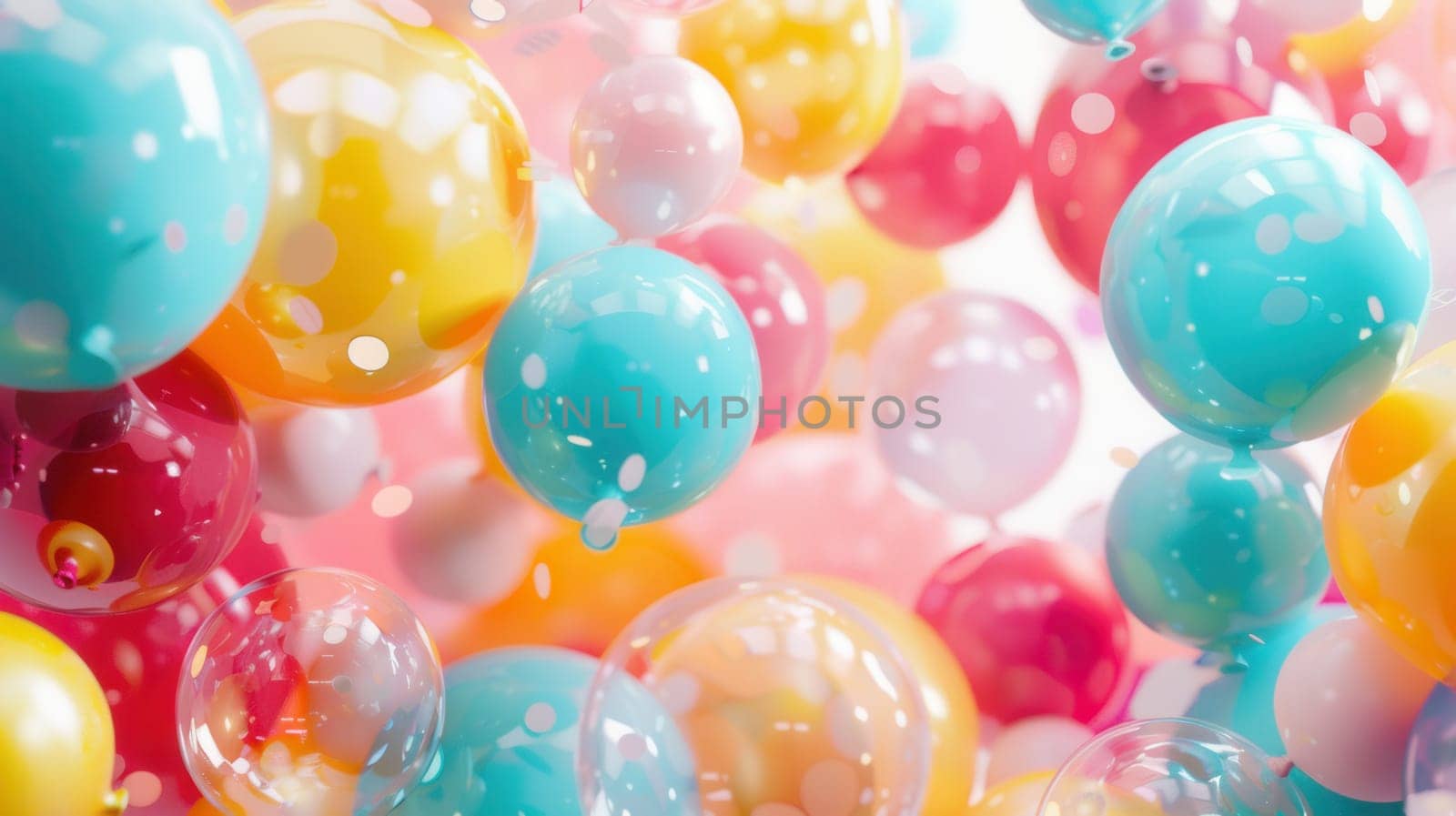 A close-up shot of colorful balloons, creating a vibrant and festive atmosphere.