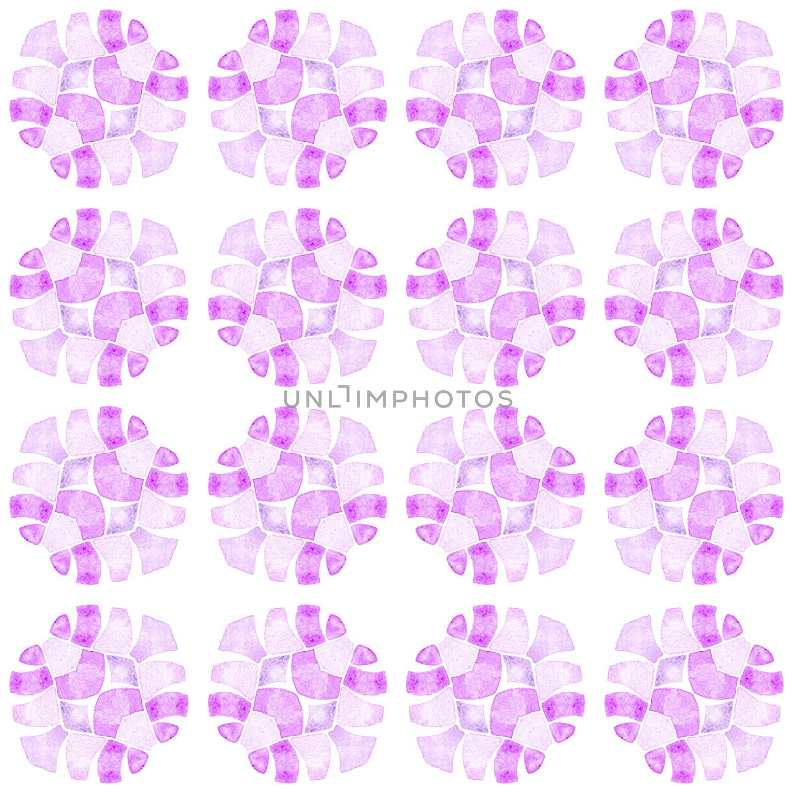 Ikat repeating swimwear design. Purple fresh boho chic summer design. Textile ready fetching print, swimwear fabric, wallpaper, wrapping. Watercolor ikat repeating tile border.