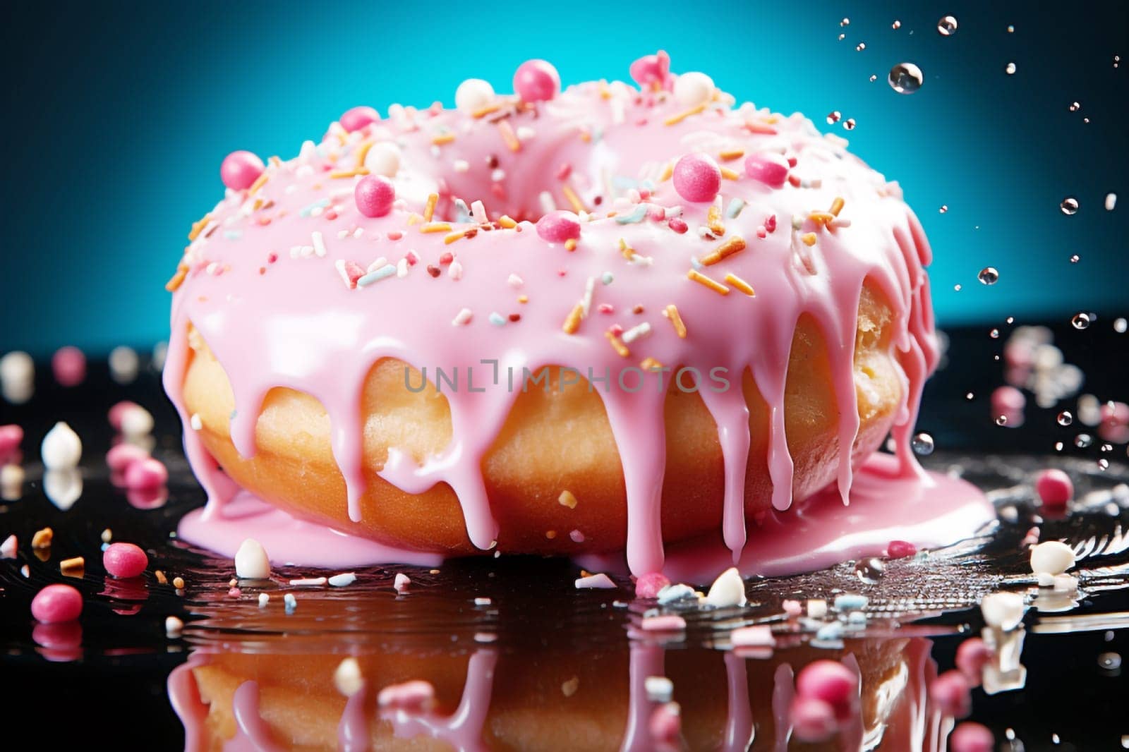 Sweet strawberry glazed donuts with sprinkles on white background, Delicious colorful donuts isolated on white background With clipping path.