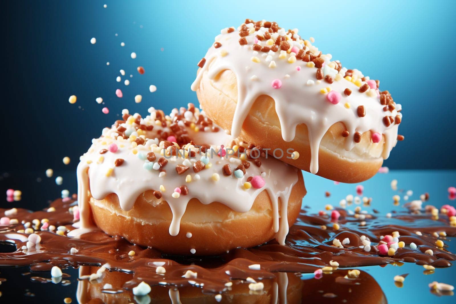 Sweet chocolate glazed donuts with sprinkles by Ciorba