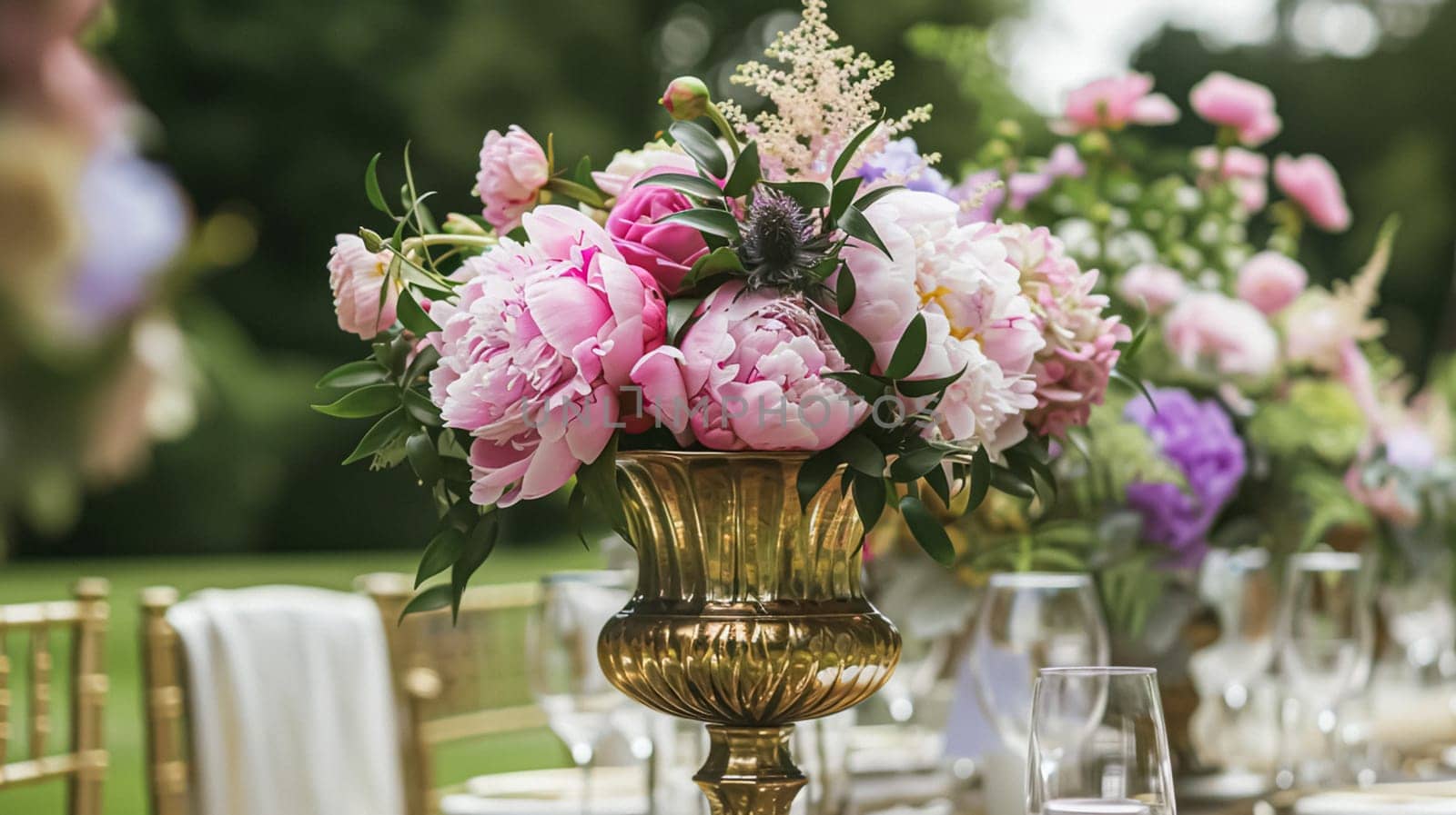 Wedding decoration with peonies, floral decor and event celebration, peony flowers and wedding ceremony in the garden, English country style