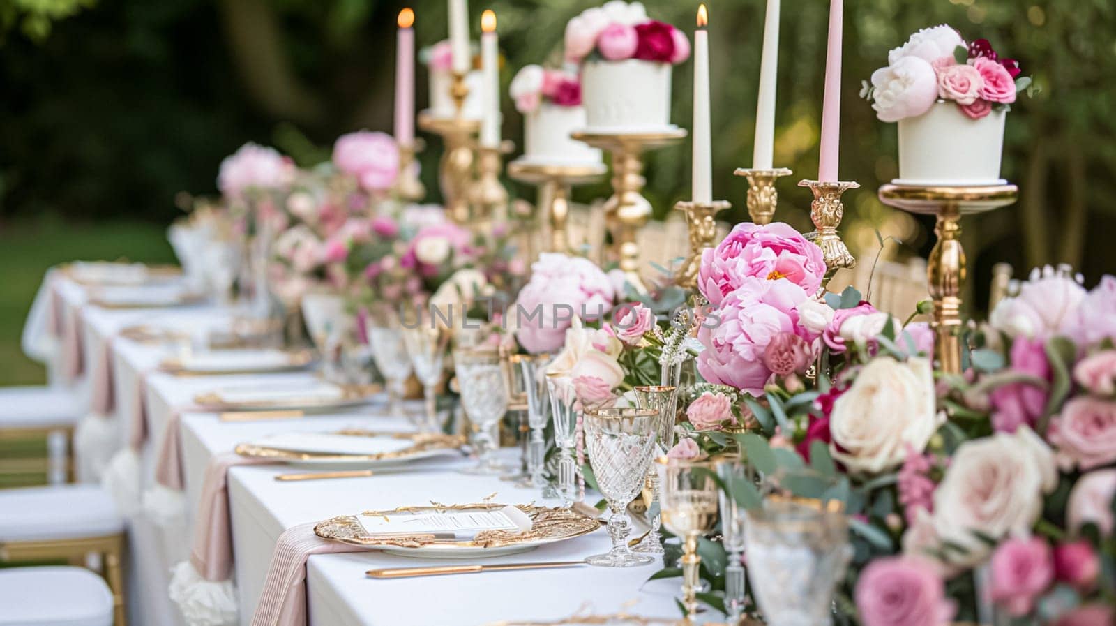 Wedding decoration with peonies, floral decor and event celebration, peony flowers and wedding ceremony in the garden, English country style