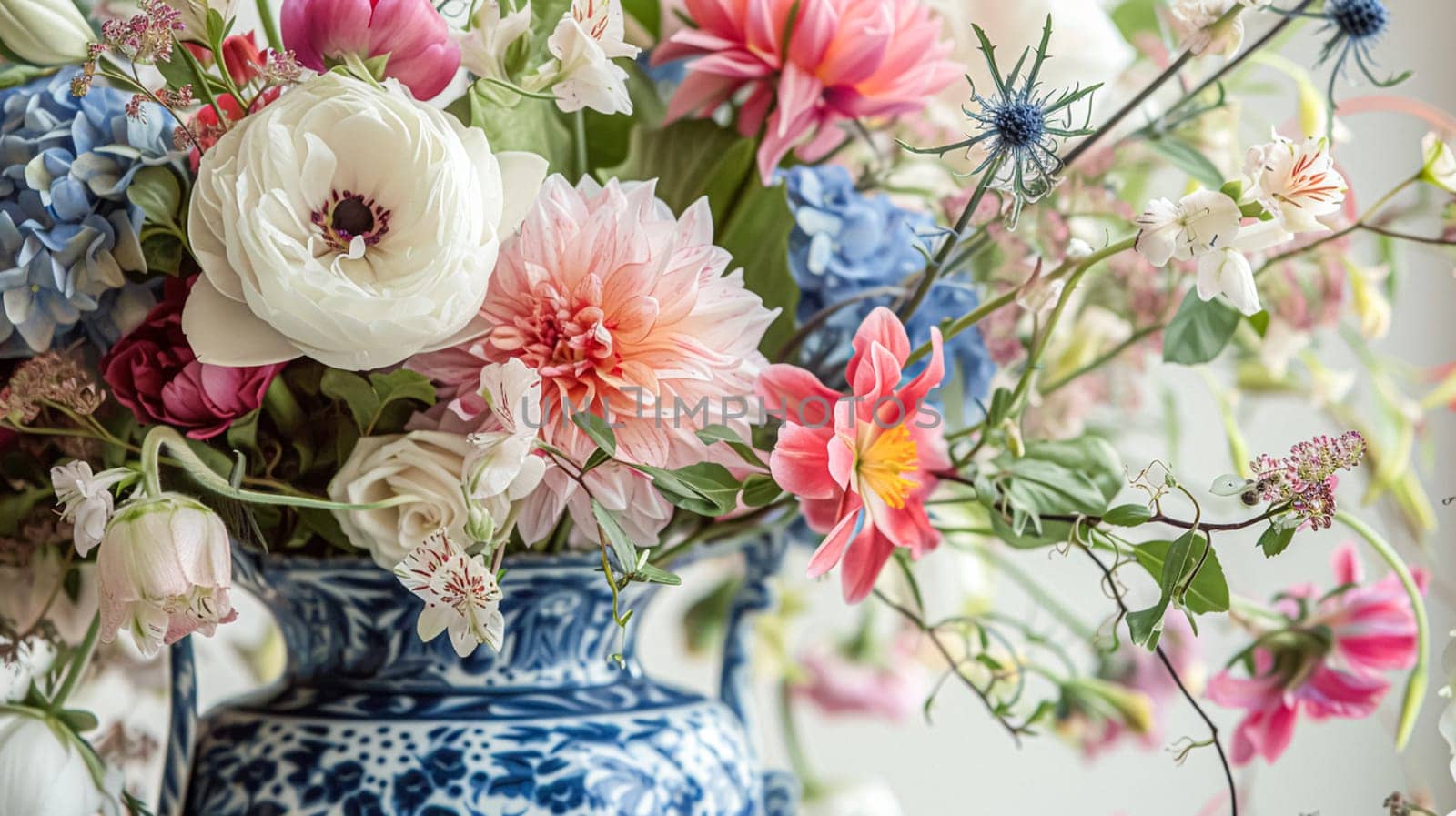 Spring flowers in vintage vase, beautiful floral arrangement, home decor, wedding and florist design