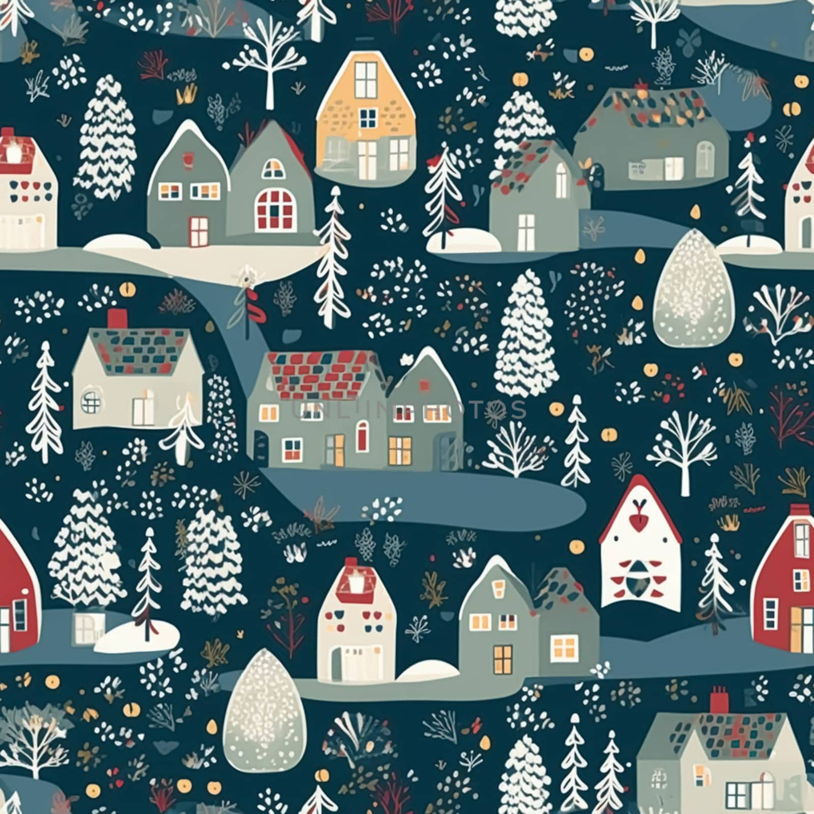 Christmas seamless pattern, English cottage tileable holiday country style print for wallpaper, wrapping paper, scrapbook, fabric and product design idea