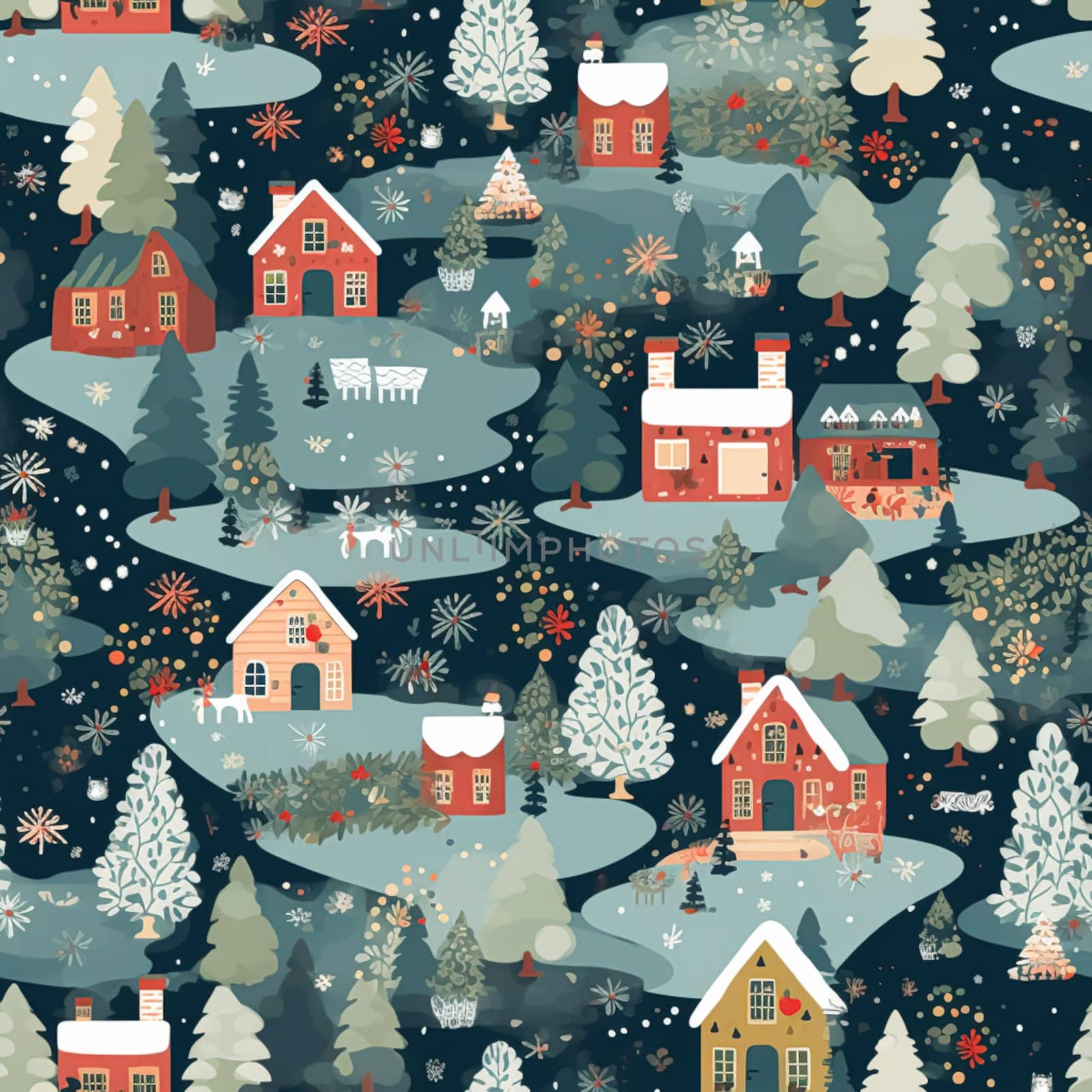 Christmas seamless pattern, English cottage tileable holiday country style print for wallpaper, wrapping paper, scrapbook, fabric and product design idea