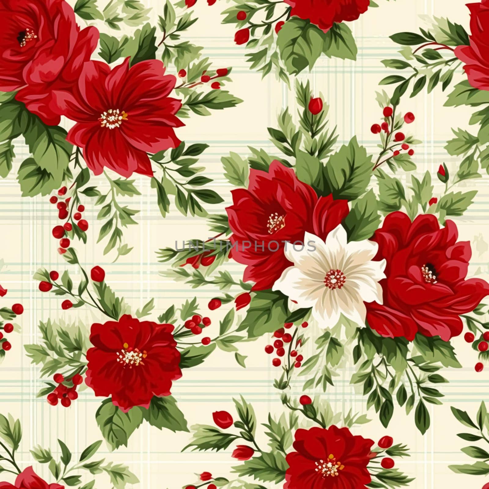 Floral seamless plaid, tartan, check pattern with flowers, tileable country style print for wallpaper, wrapping paper, scrapbook, fabric and product design idea