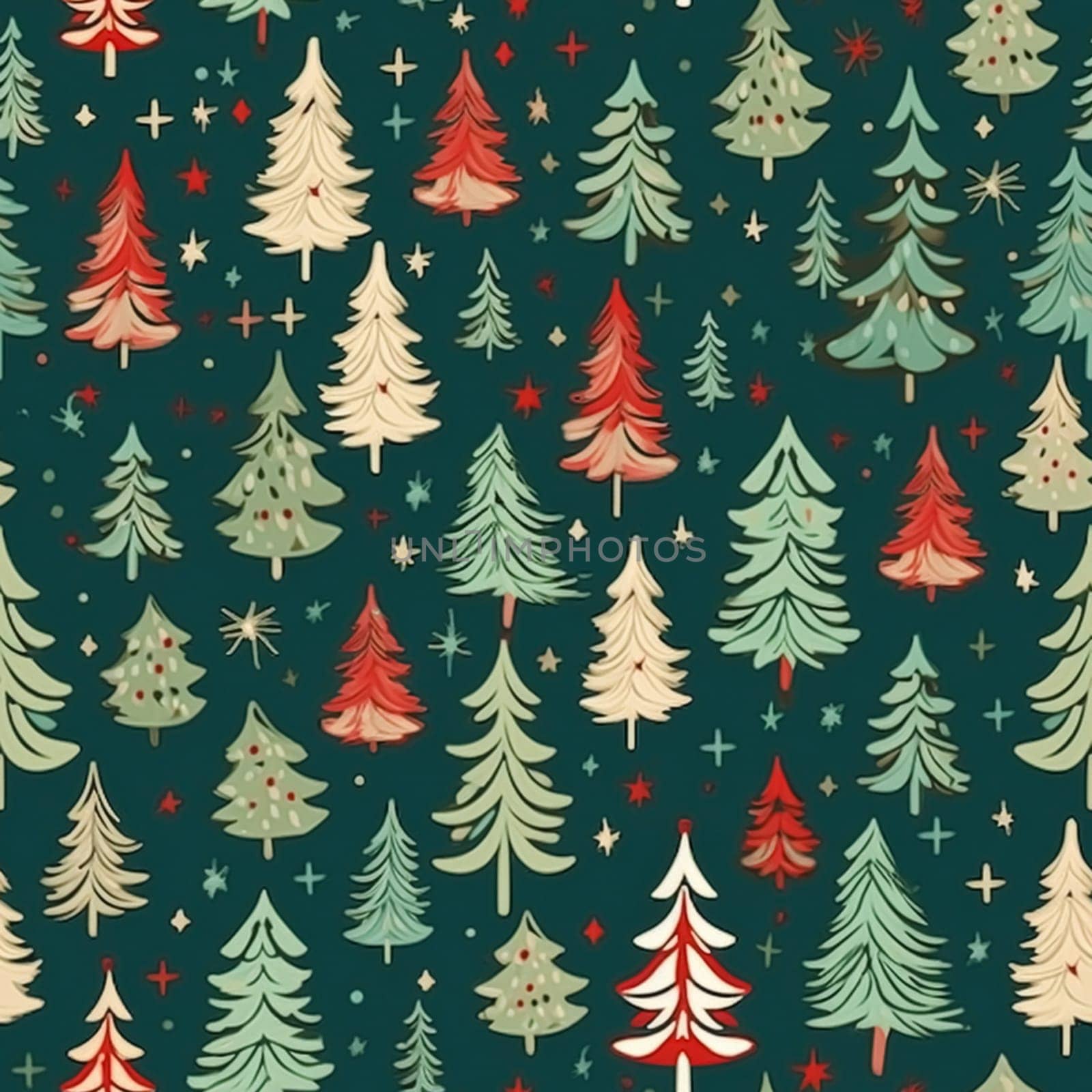 Christmas tree seamless pattern, tileable holiday country print for wallpaper, wrapping paper, scrapbook, fabric and product design inspiration