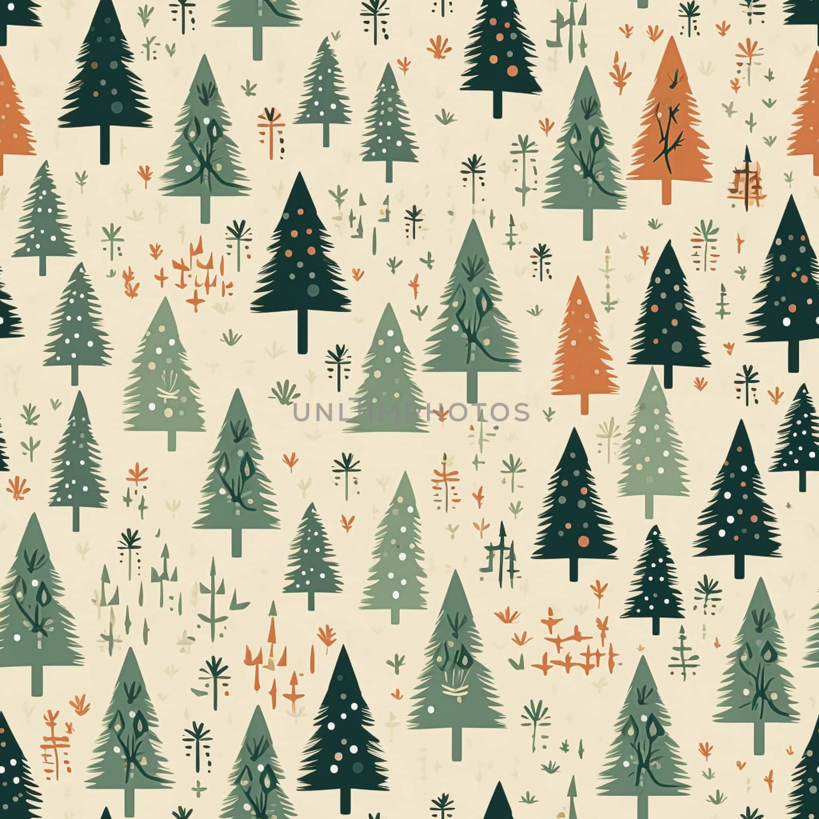 Christmas tree seamless pattern, tileable holiday country print for wallpaper, wrapping paper, scrapbook, fabric and product design inspiration