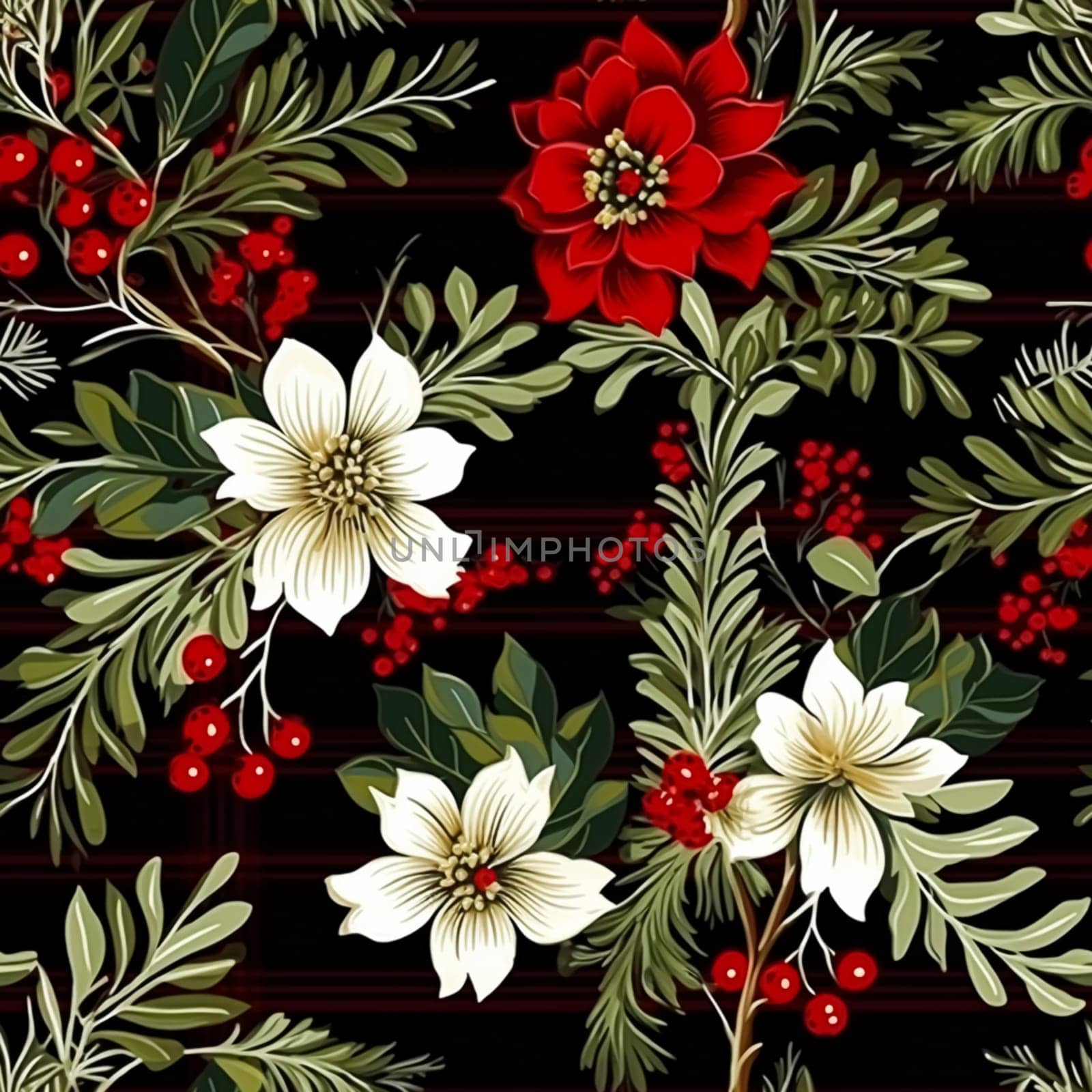 Floral seamless plaid, tartan, check pattern with flowers, tileable country style print for wallpaper, wrapping paper, scrapbook, fabric and product design idea
