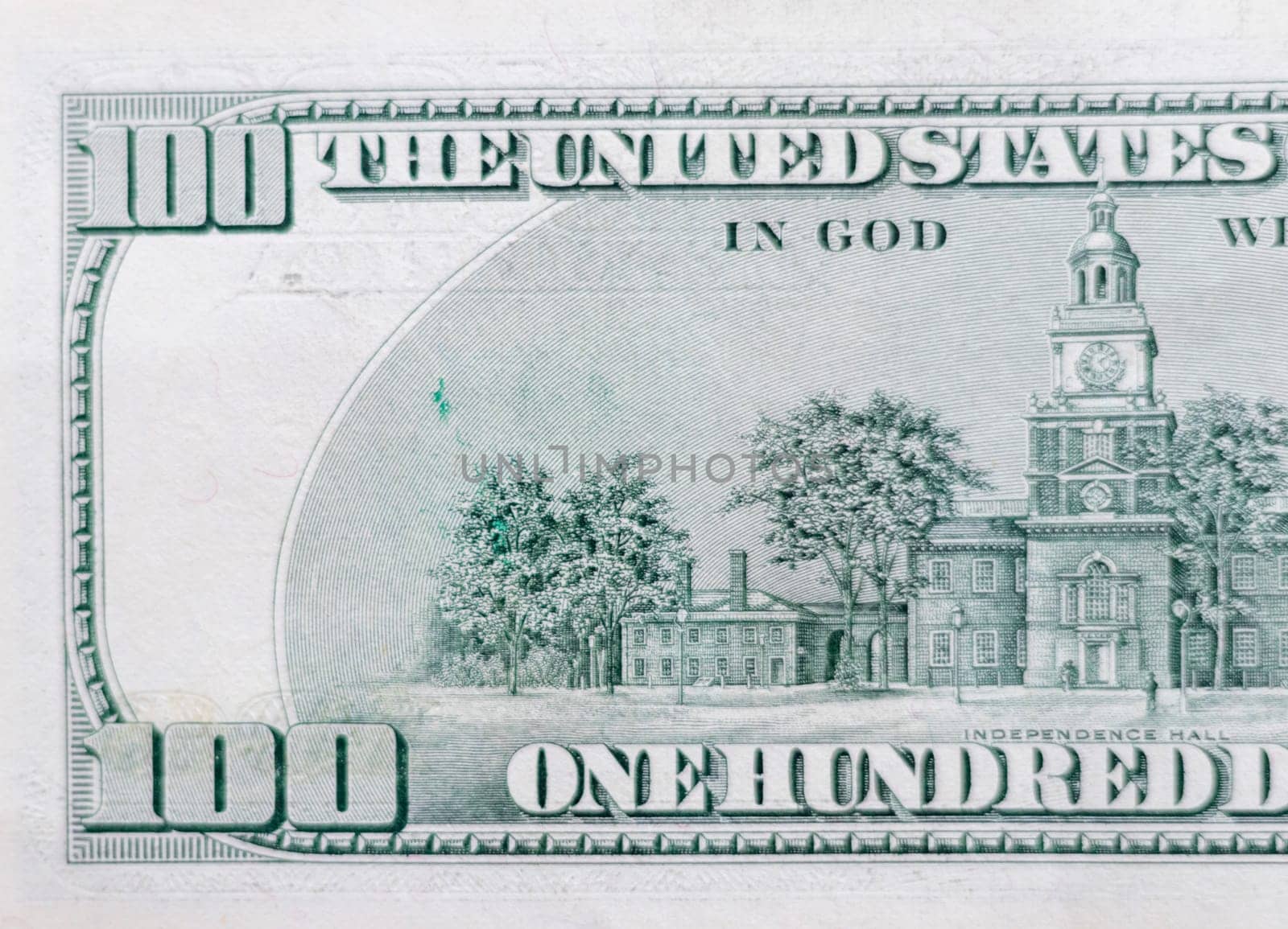 Close up shot of the 100 US dollars note bill.