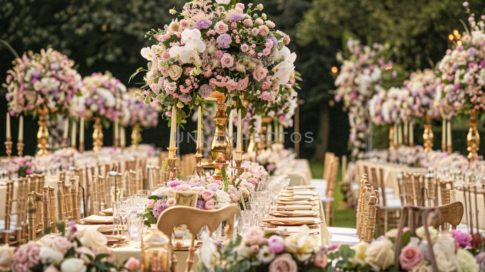 Grand wedding decoration in the country manor, floral decor and event celebration, flowers, wedding aisle and tablescape in the garden, English countryside style idea