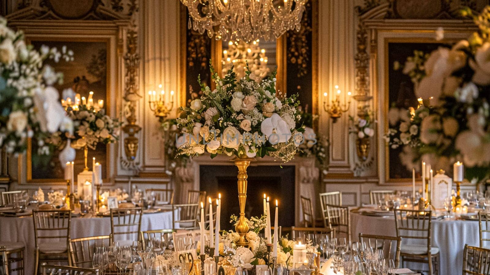 Grand wedding decoration in the country manor, floral decor and event celebration, flowers, wedding aisle and tablescape in the garden, English countryside style idea