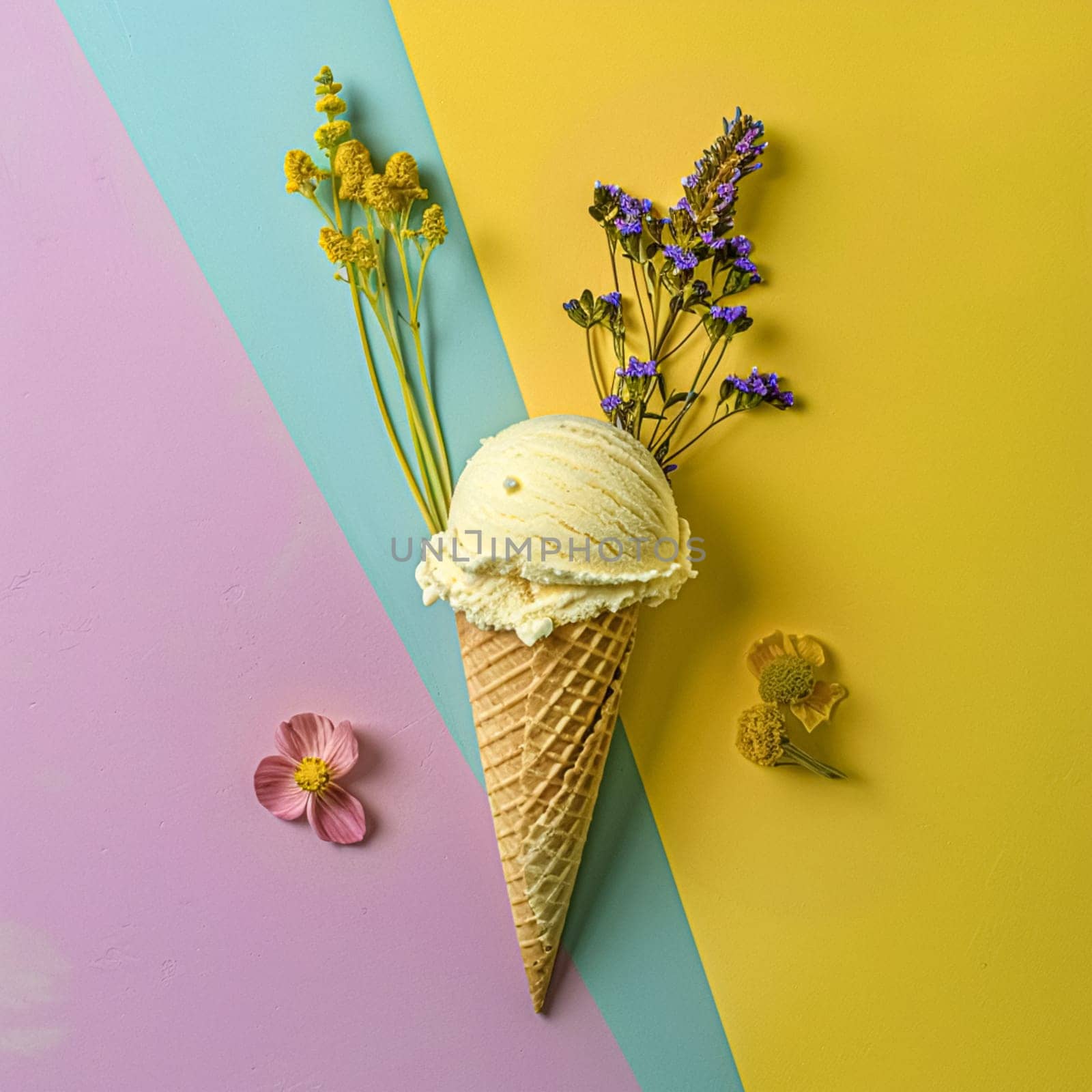 Ice cream colourful summer treat, sweet dessert in summertime, holiday food idea