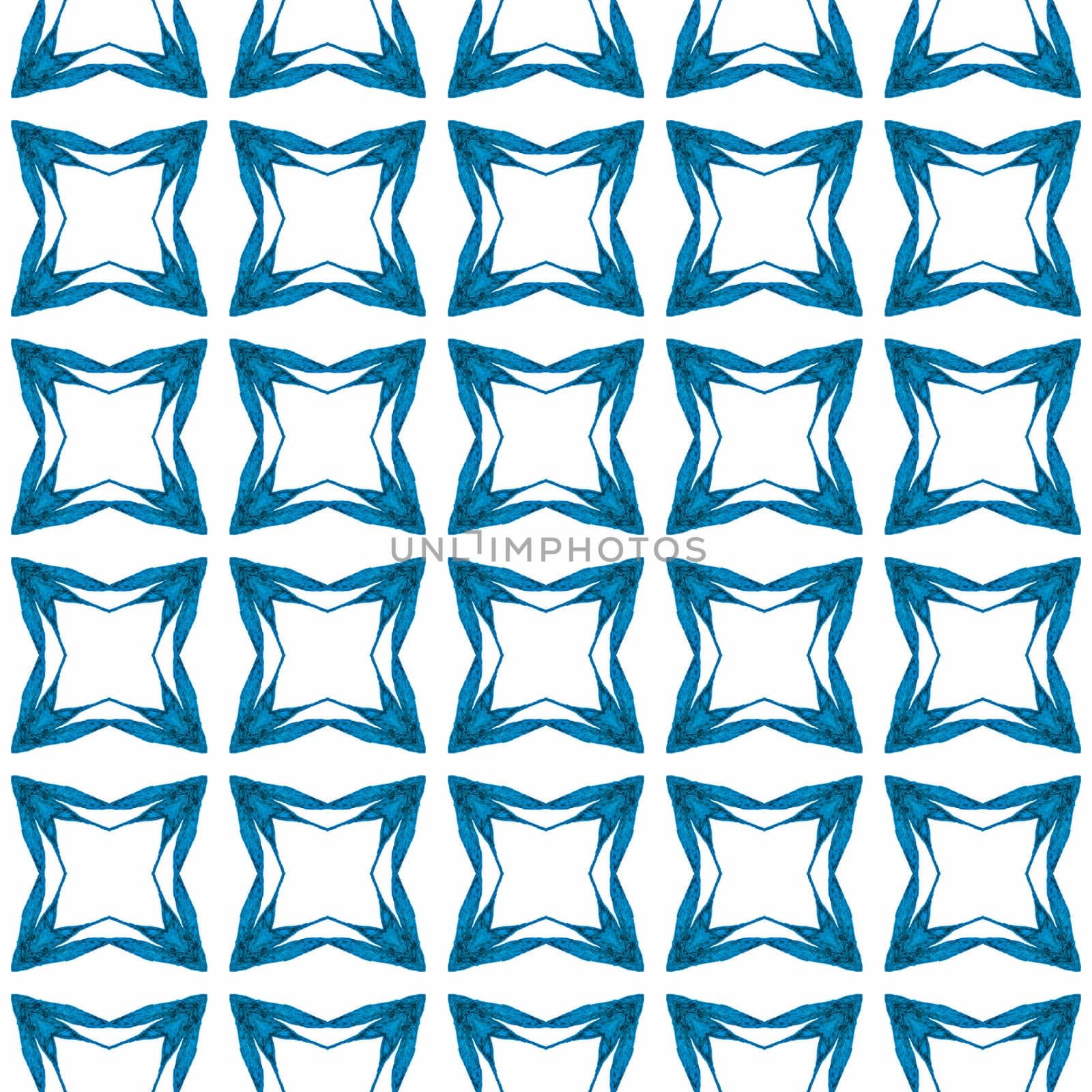 Watercolor medallion seamless border. Blue symmetrical boho chic summer design. Medallion seamless pattern. Textile ready divine print, swimwear fabric, wallpaper, wrapping.