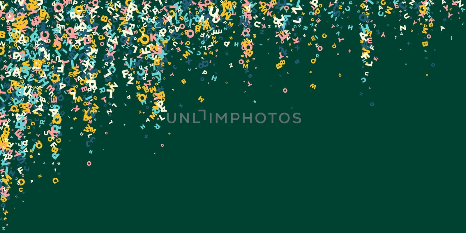 Concept of school background. Colorful childish falling letters of English language. Foreign languages study concept. Back to school banner .