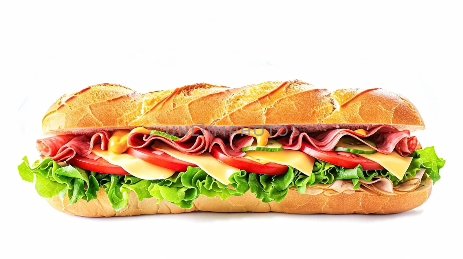 Perfect baguette sandwich, fast food chain menu commercial design
