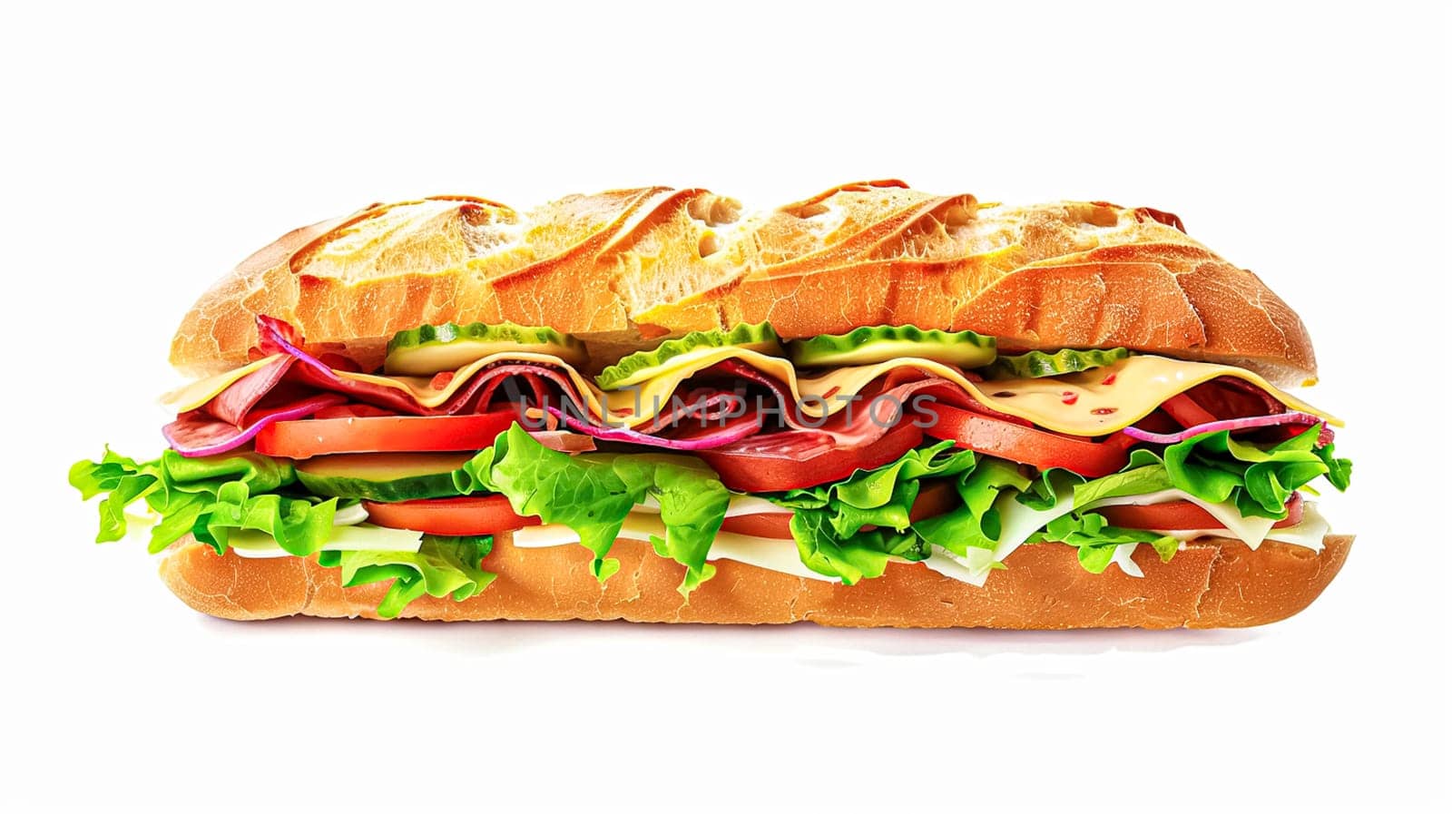 Perfect baguette sandwich, fast food chain menu commercial design