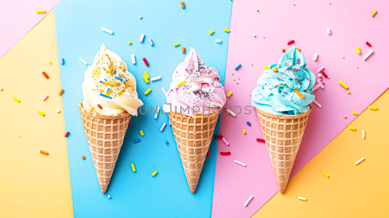 Ice cream colourful summer treat, sweet dessert in summertime, holiday food idea