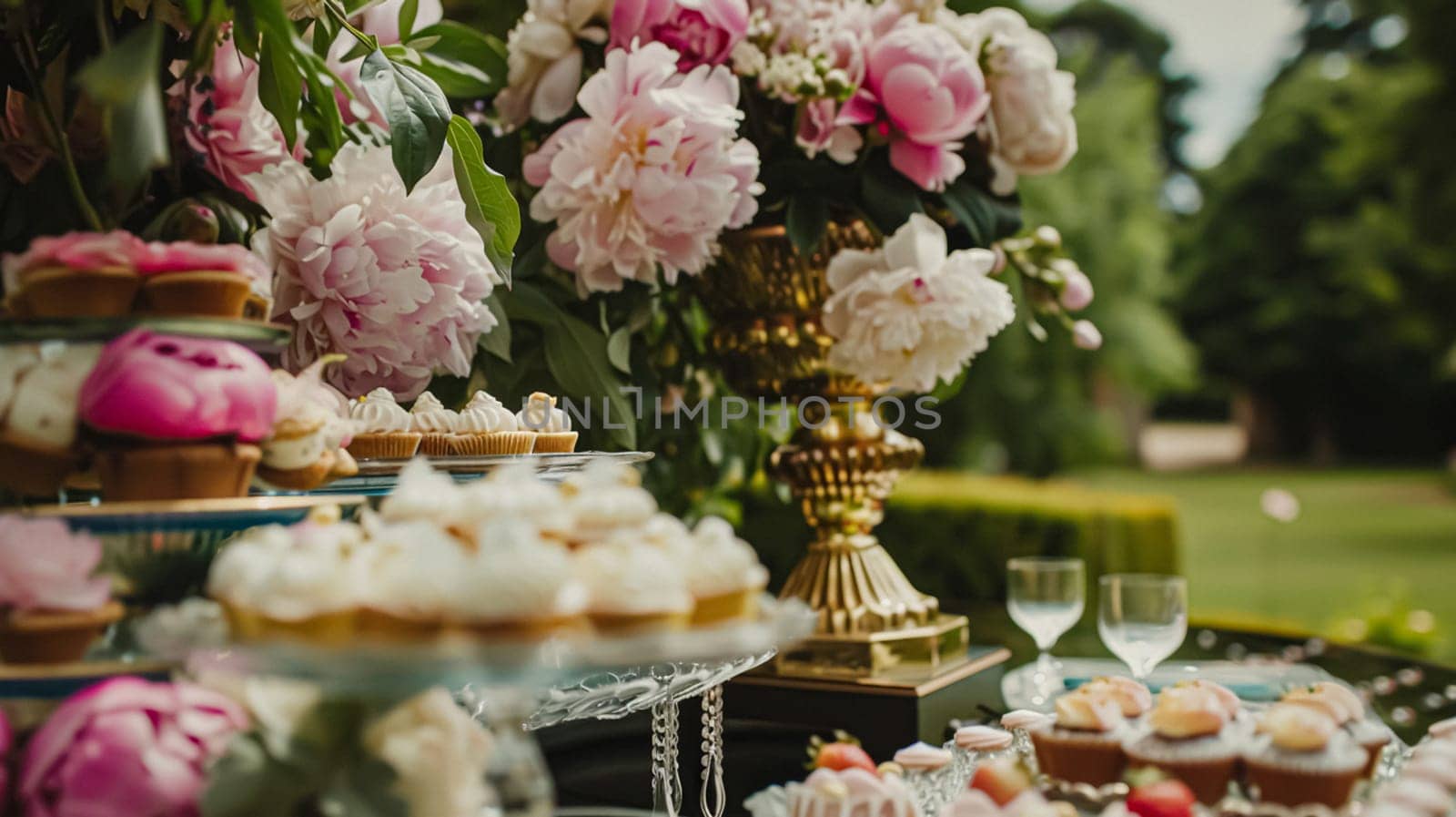 Wedding decoration with peonies, floral decor and event celebration, peony flowers and wedding ceremony in the garden, English country style