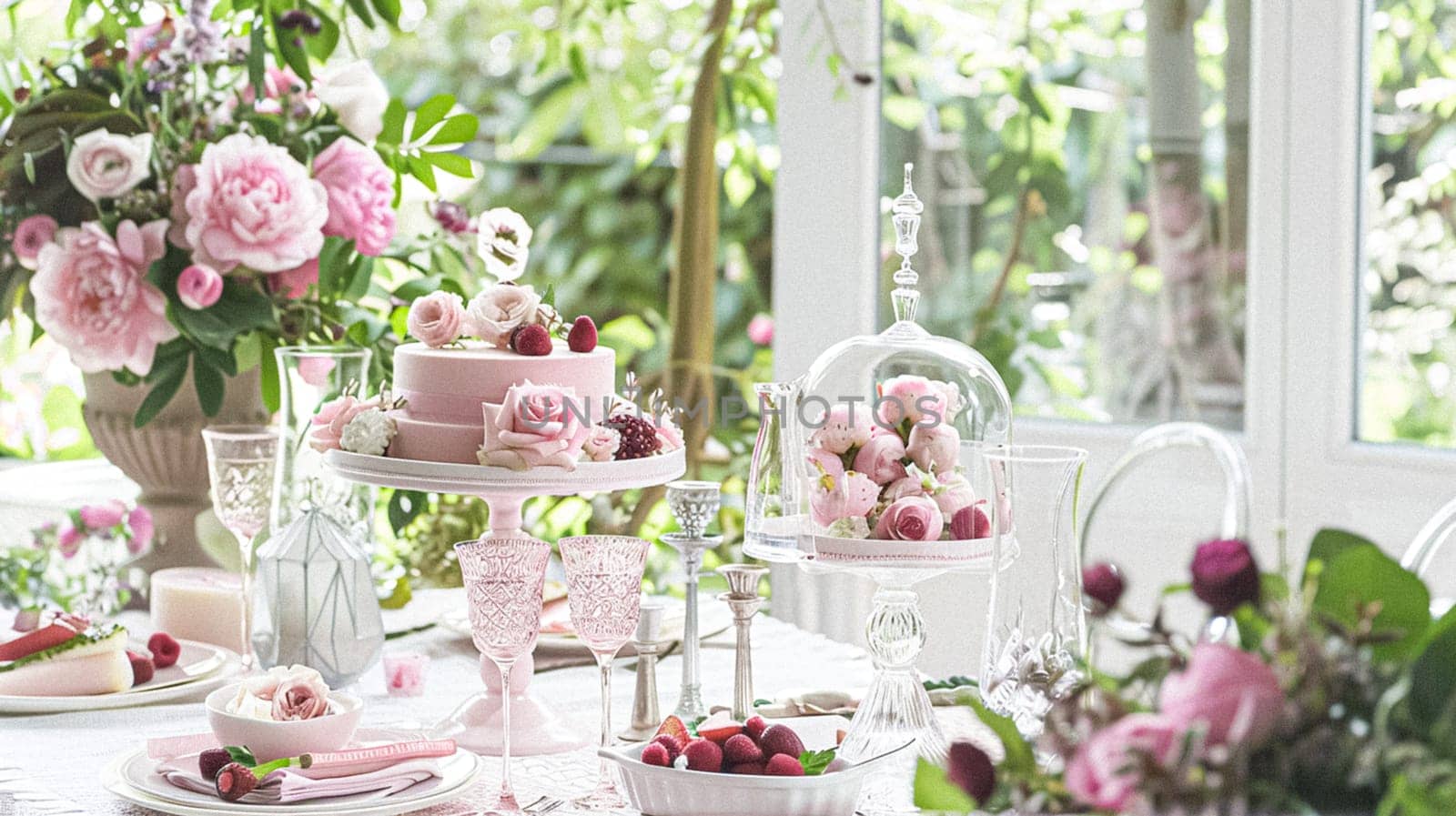 Summer party celebration in the garden, outdoor lounge and countryside house patio decor, English country cottage house design idea