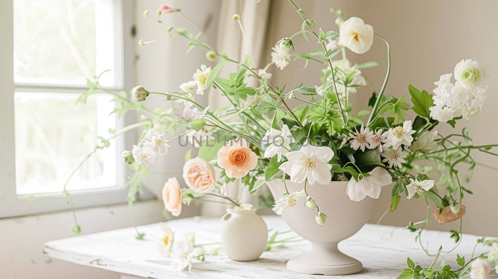 Spring flowers in vintage vase, beautiful floral arrangement, home decor, wedding and florist design