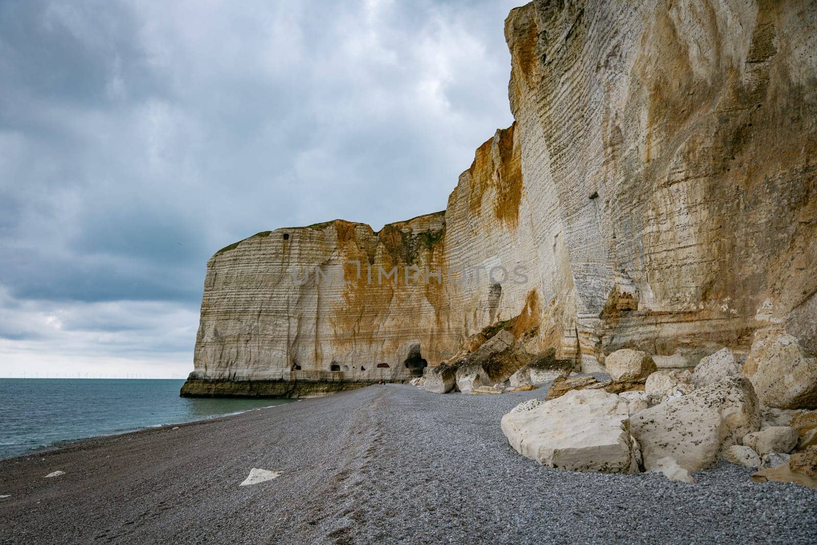 the famous calck cliffs in normandy france near etretat, view from the beach