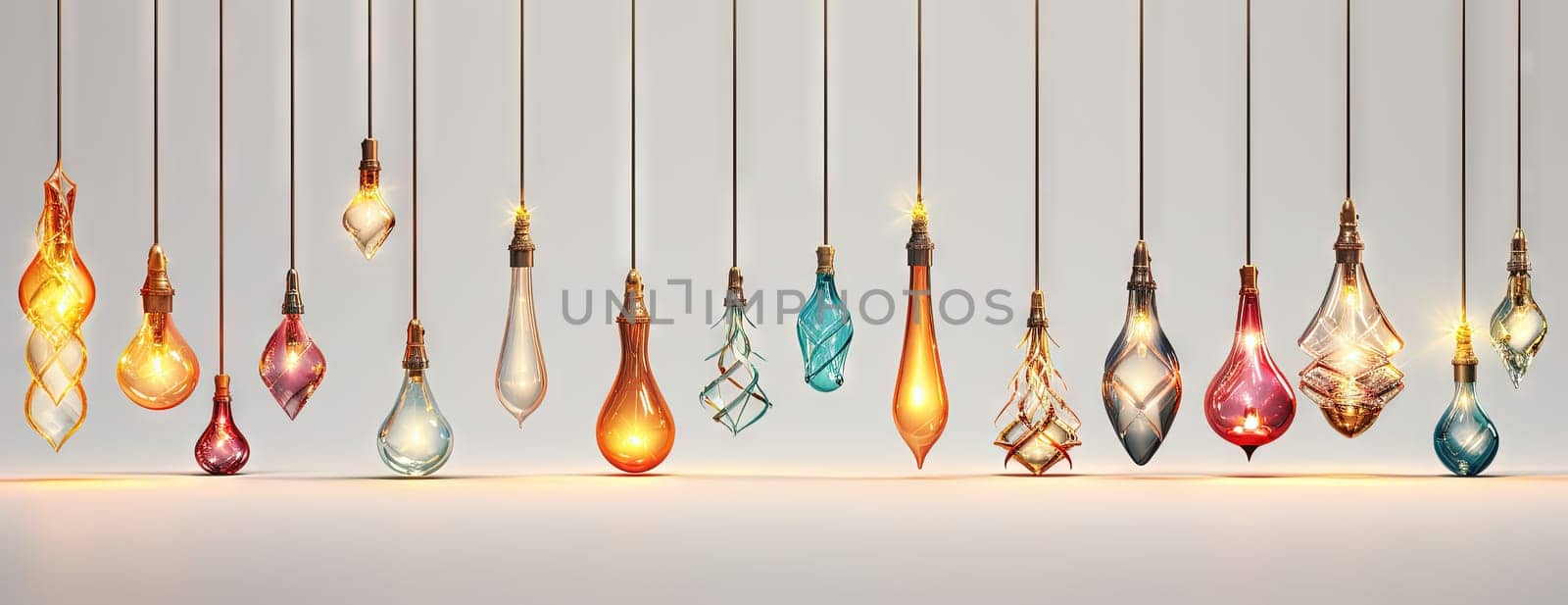 Christmas themed lamps and garlands with cozy holiday lights. Xmas ornament with shiny toys. Generated AI