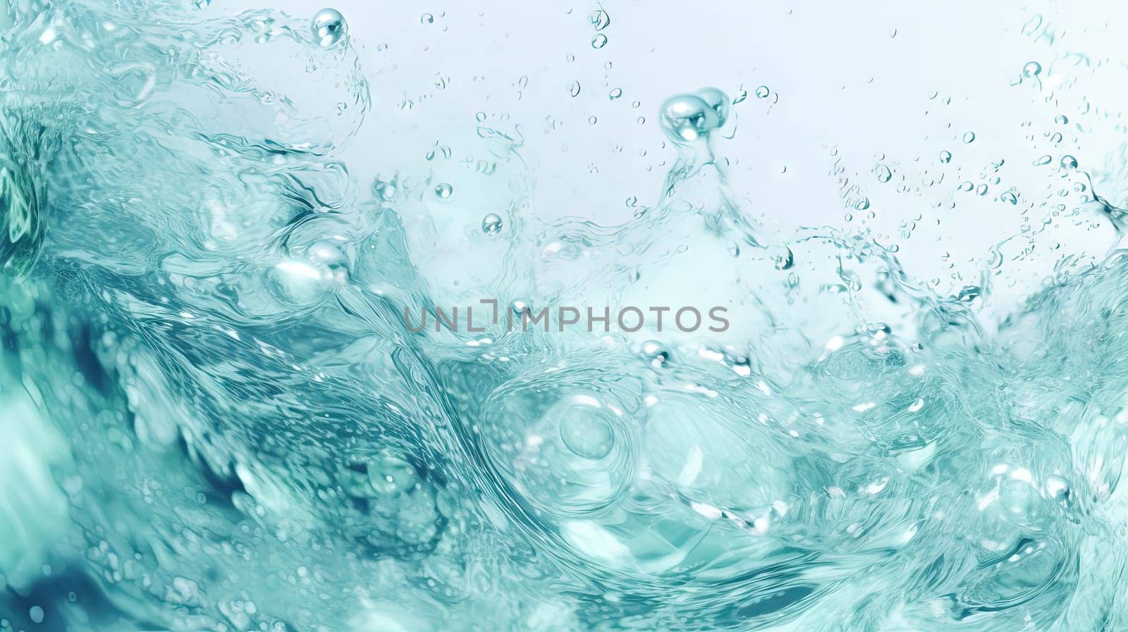 Blue water splash on white background. Liquid drips scattered. Generated AI
