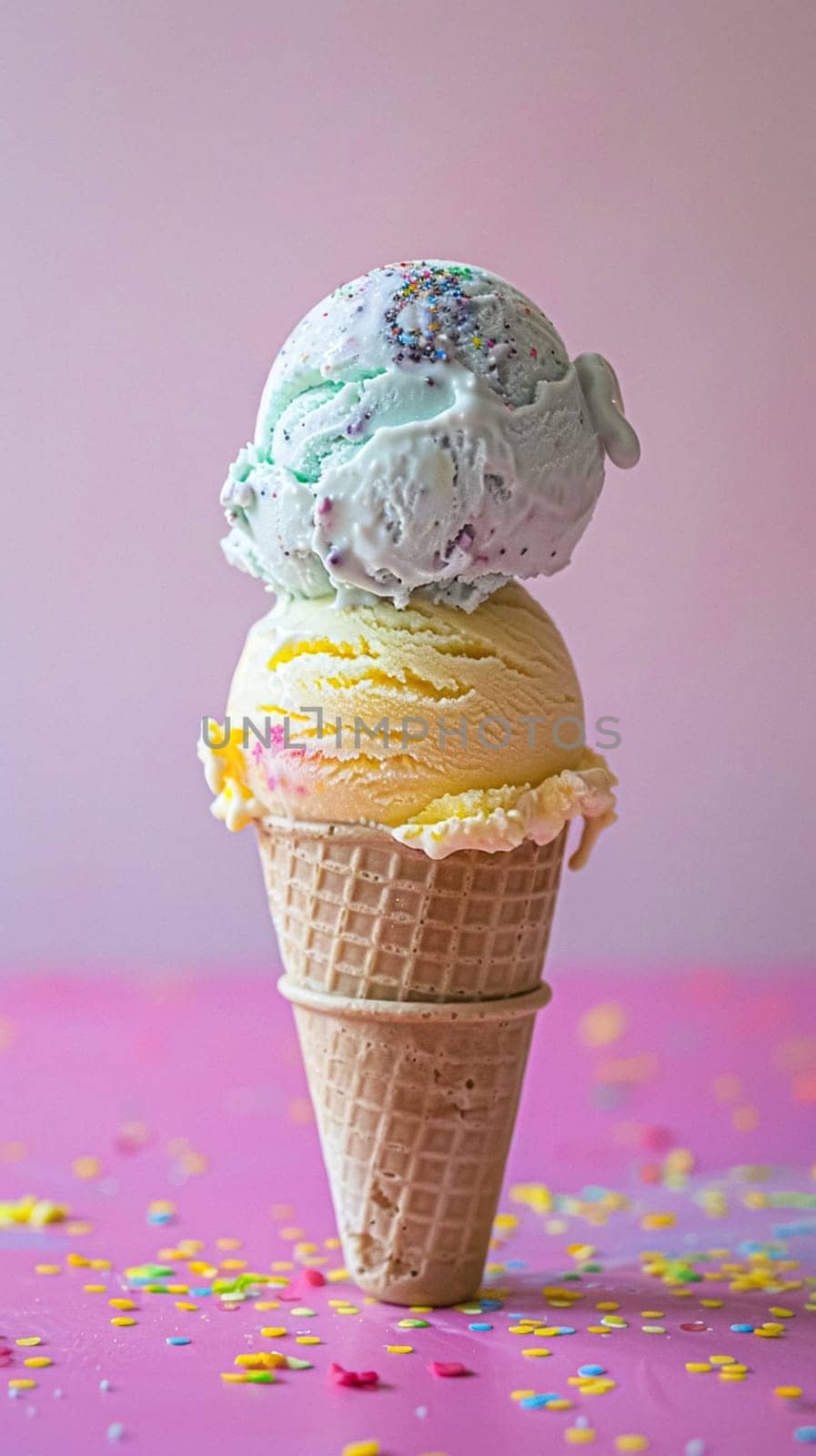 Ice cream colourful summer treat, sweet dessert in summertime, holiday food idea