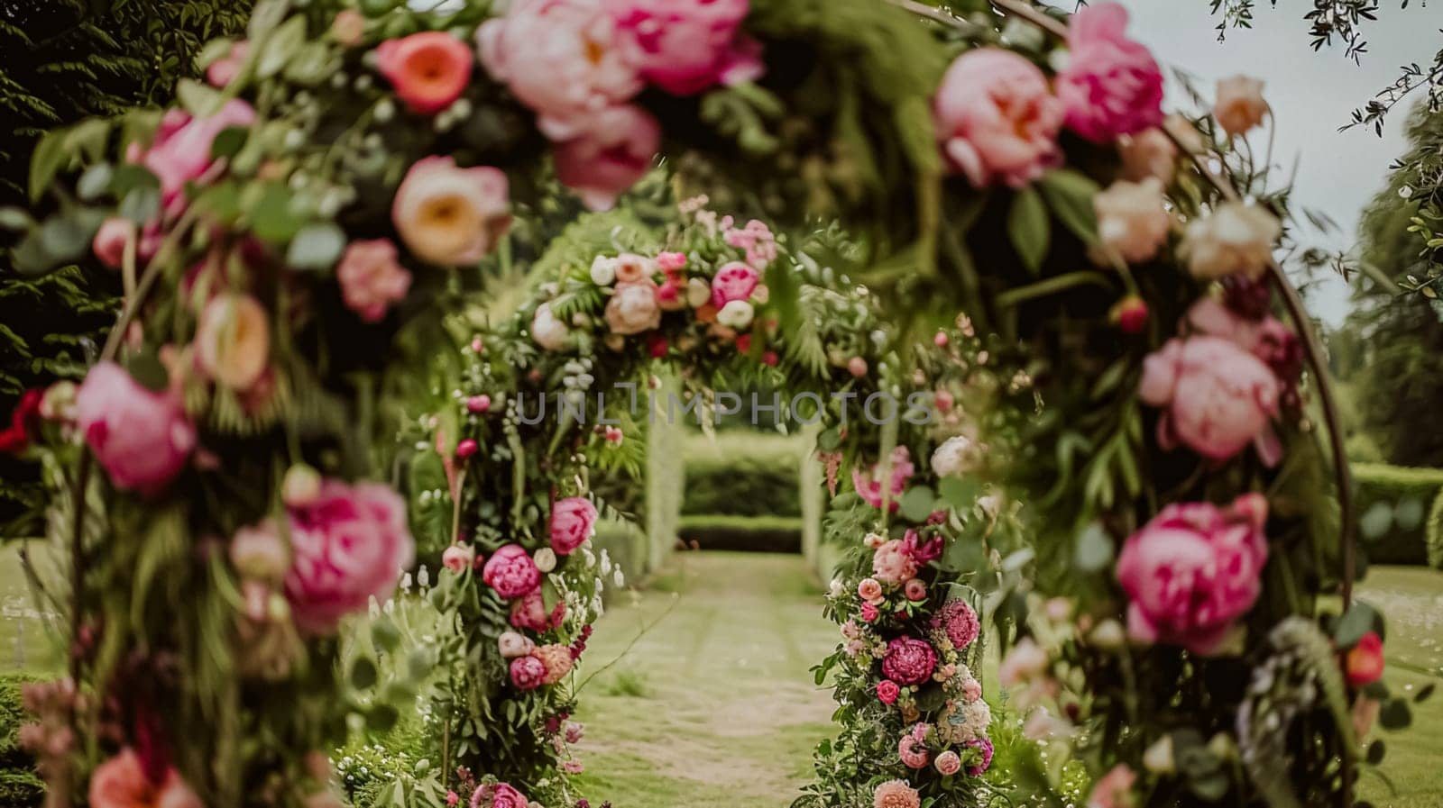 Wedding decoration with peonies, floral decor and event celebration, peony flowers and wedding ceremony in the garden, English country style