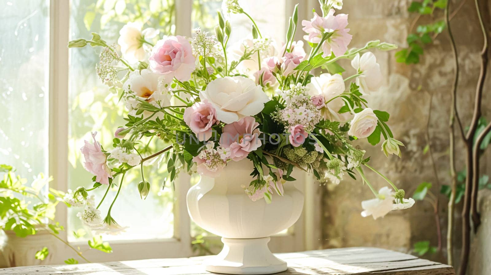 Spring flowers in vintage vase, beautiful floral arrangement, home decor, wedding and florist design