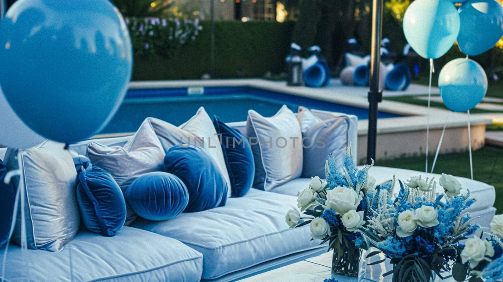 Summer party celebration in the garden, outdoor lounge and countryside house patio decor, English country cottage house design idea