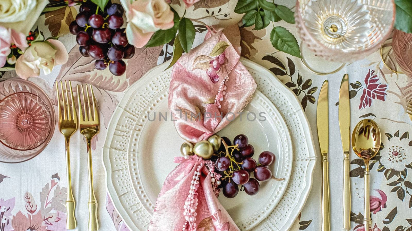 Table decor in a summer garden, holiday tablescape and dinner table setting, formal event decoration for wedding, family celebration, English country and home styling idea