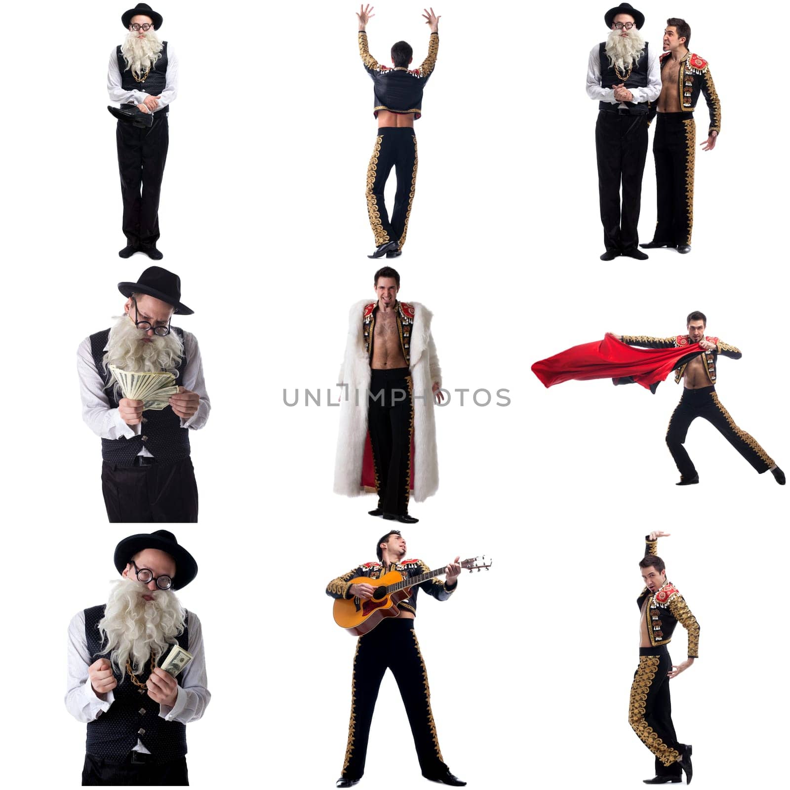 Photo collection of artistic men dressed in costumes