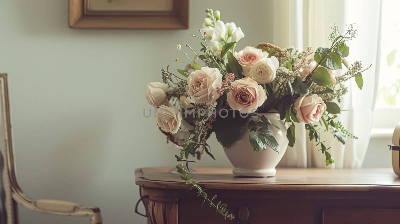 Spring flowers in vintage vase, beautiful floral arrangement, home decor, wedding and florist design