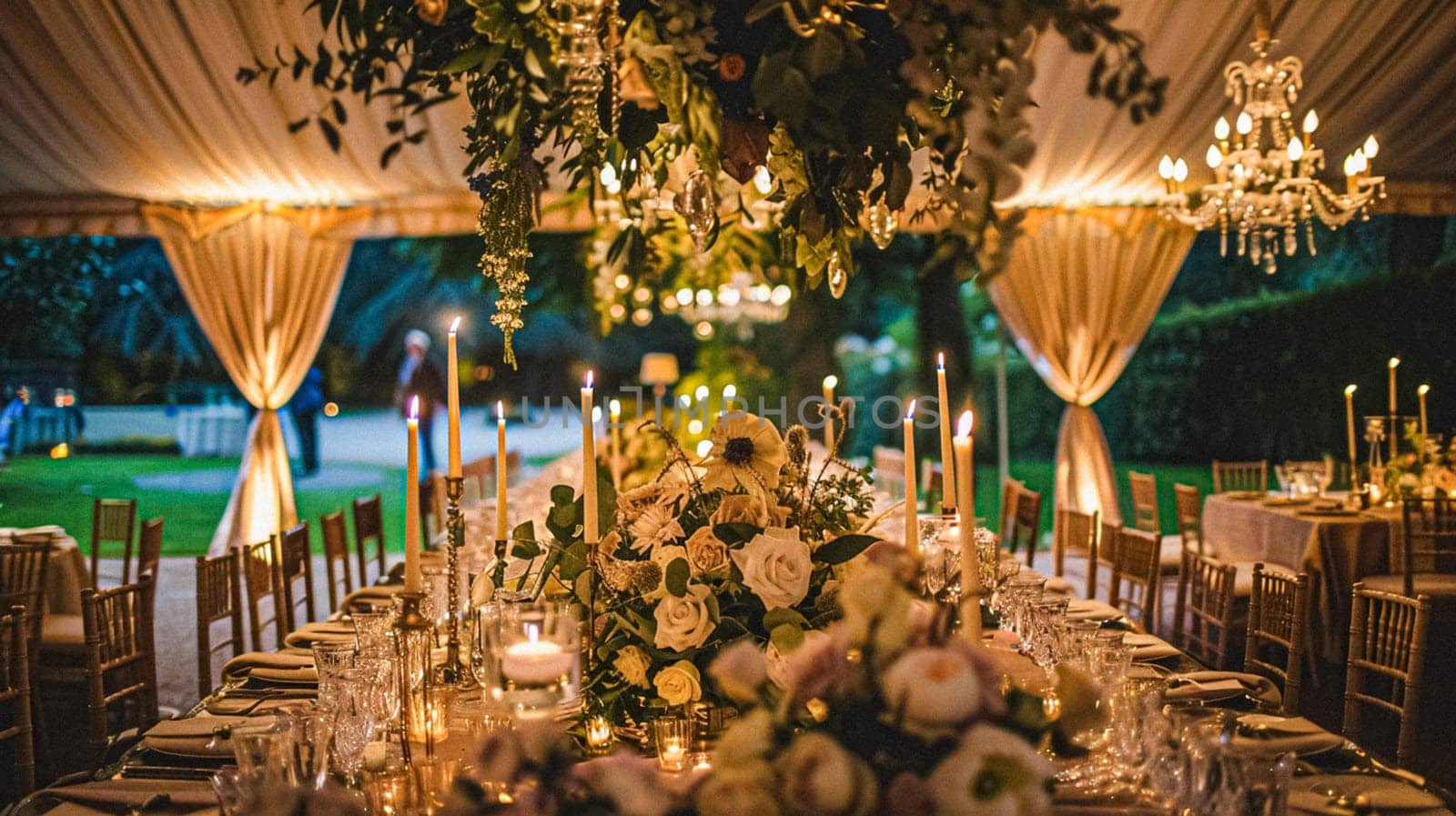 Grand wedding decoration in the country manor, floral decor and event celebration, flowers, wedding aisle and tablescape in the garden, English countryside style idea