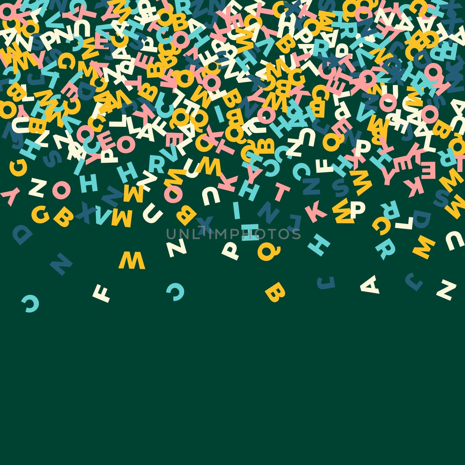 Scattered letters of latin alphabet. Colorful childish floating characters of English language. Foreign languages study concept. Back to school banner .