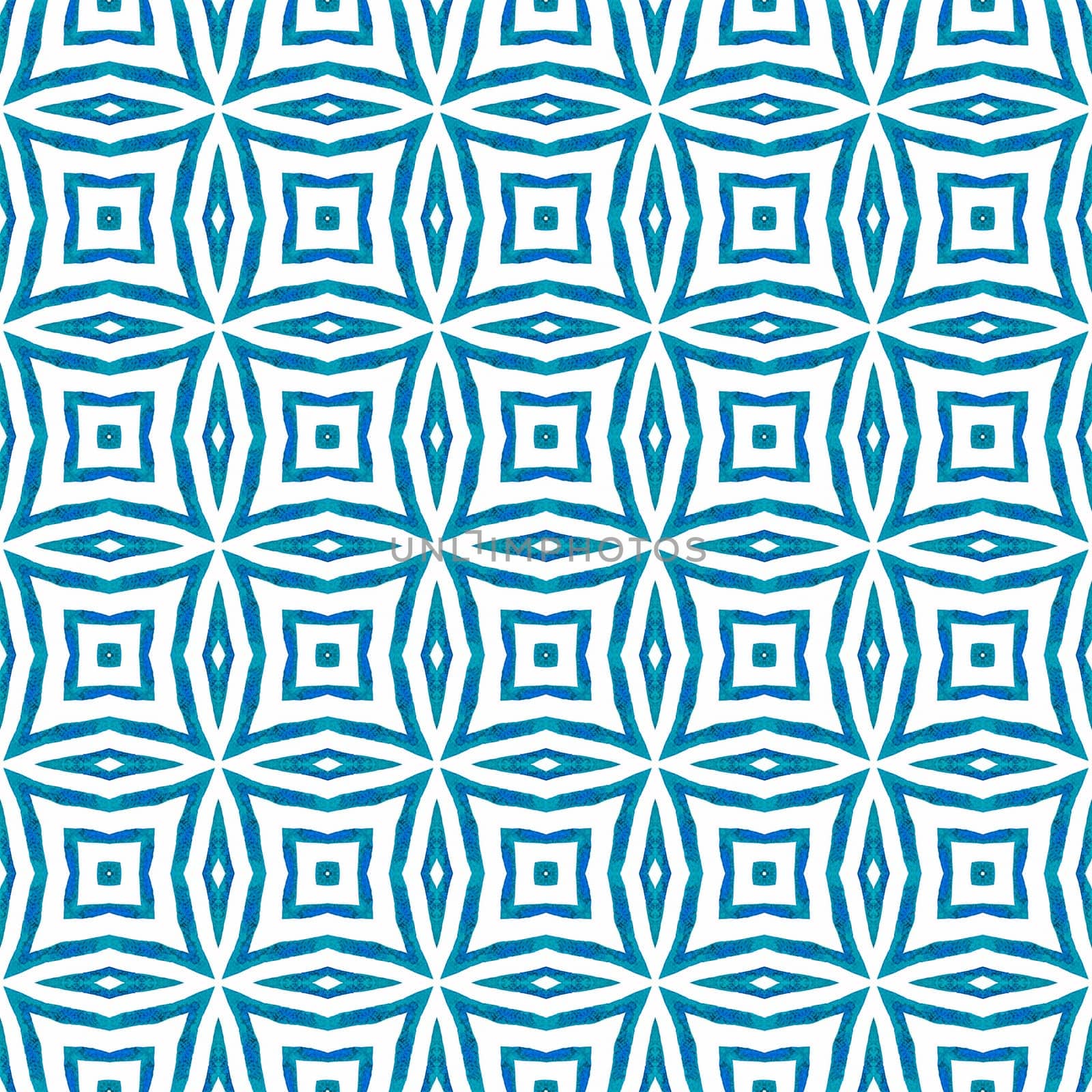 Textile ready delicate print, swimwear fabric, wallpaper, wrapping. Blue classic boho chic summer design. Ethnic hand painted pattern. Watercolor summer ethnic border pattern.