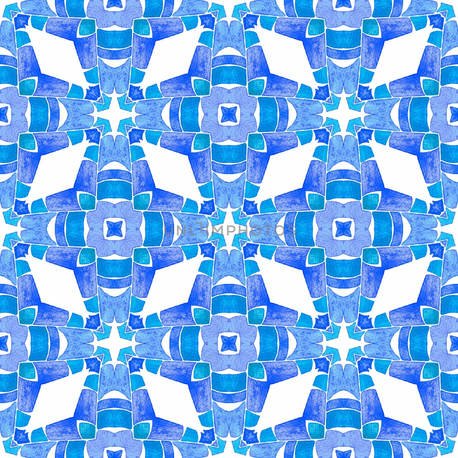 Mosaic seamless pattern. Blue indelible boho chic summer design. Textile ready memorable print, swimwear fabric, wallpaper, wrapping. Hand drawn green mosaic seamless border.