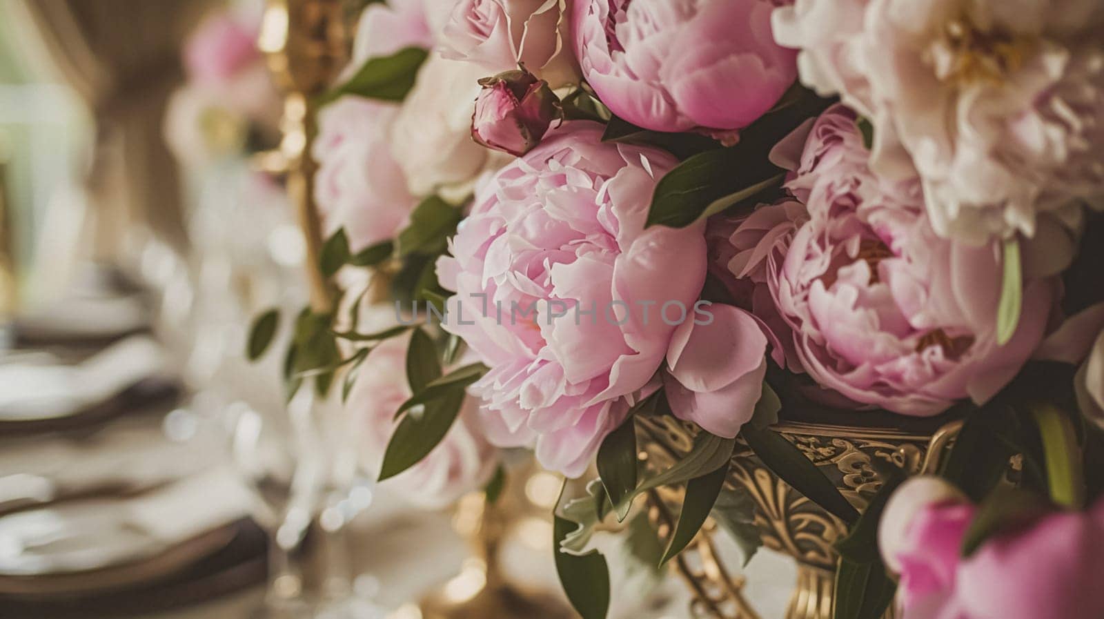 Wedding decoration with peonies, floral decor and event celebration, peony flowers and wedding ceremony in the garden, English country style
