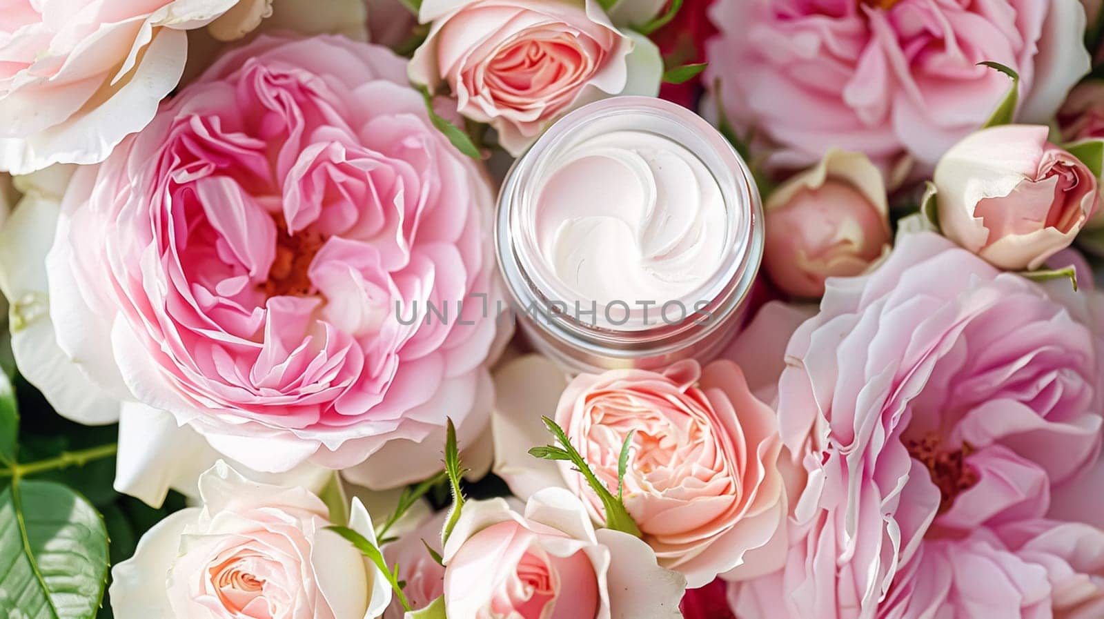 Face cream moisturiser as skincare and bodycare product with flowers background, spa and organic beauty cosmetics for natural skin care routine