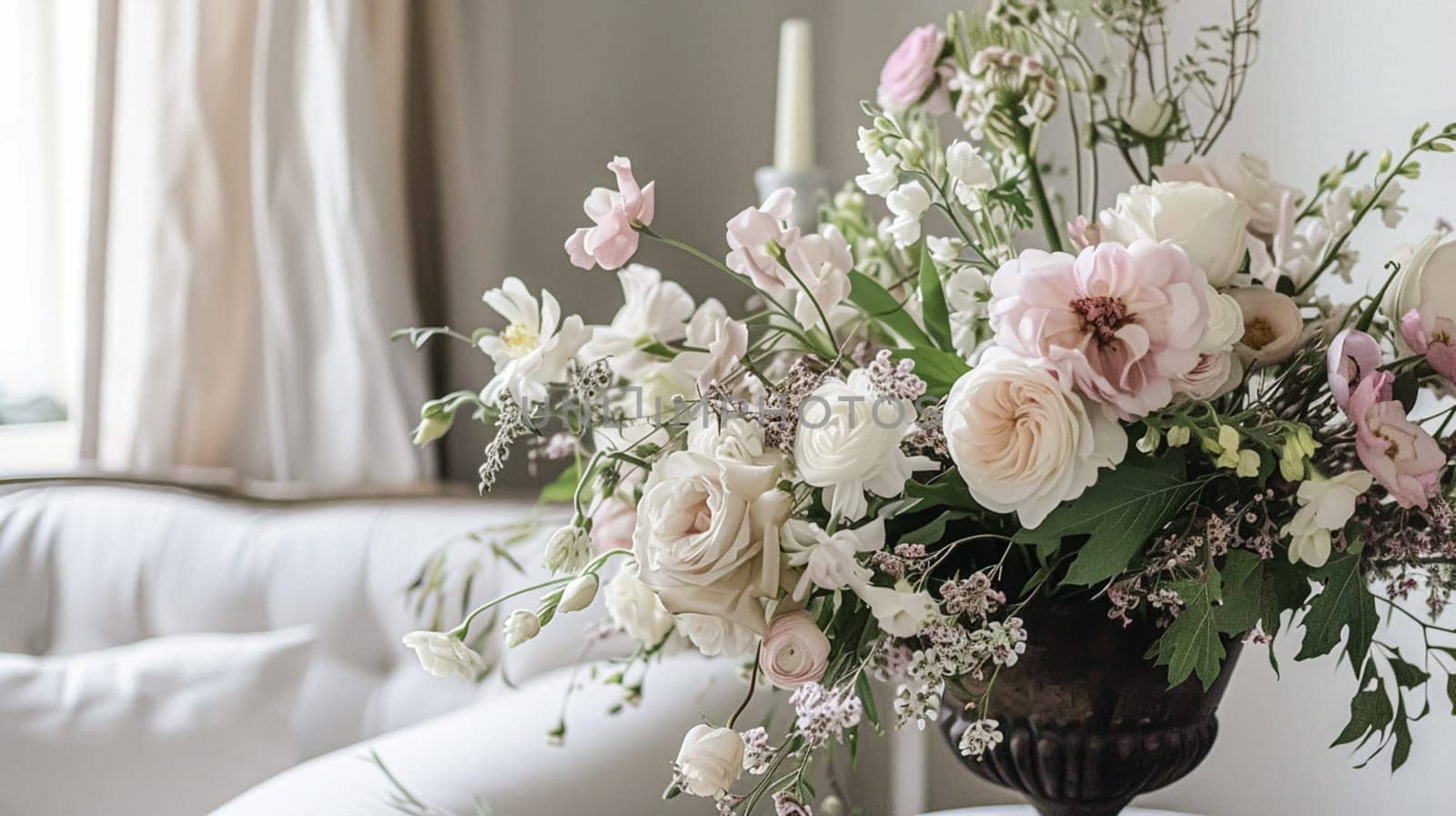 Spring flowers in vintage vase, beautiful floral arrangement, home decor, wedding and florist design