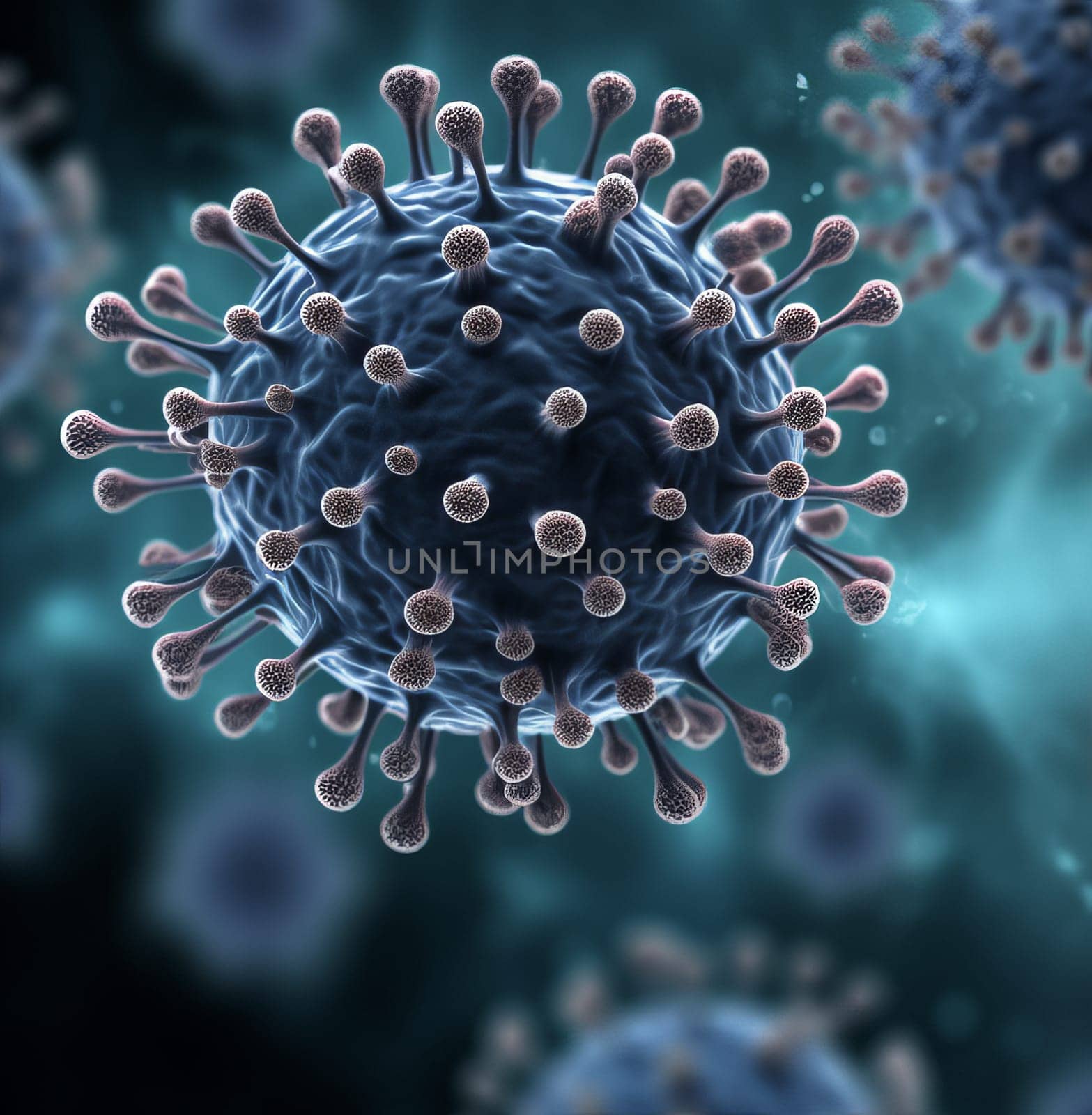 Pandemic medical concept. Increased flu viruses and covid 19. Ai art. High quality photo